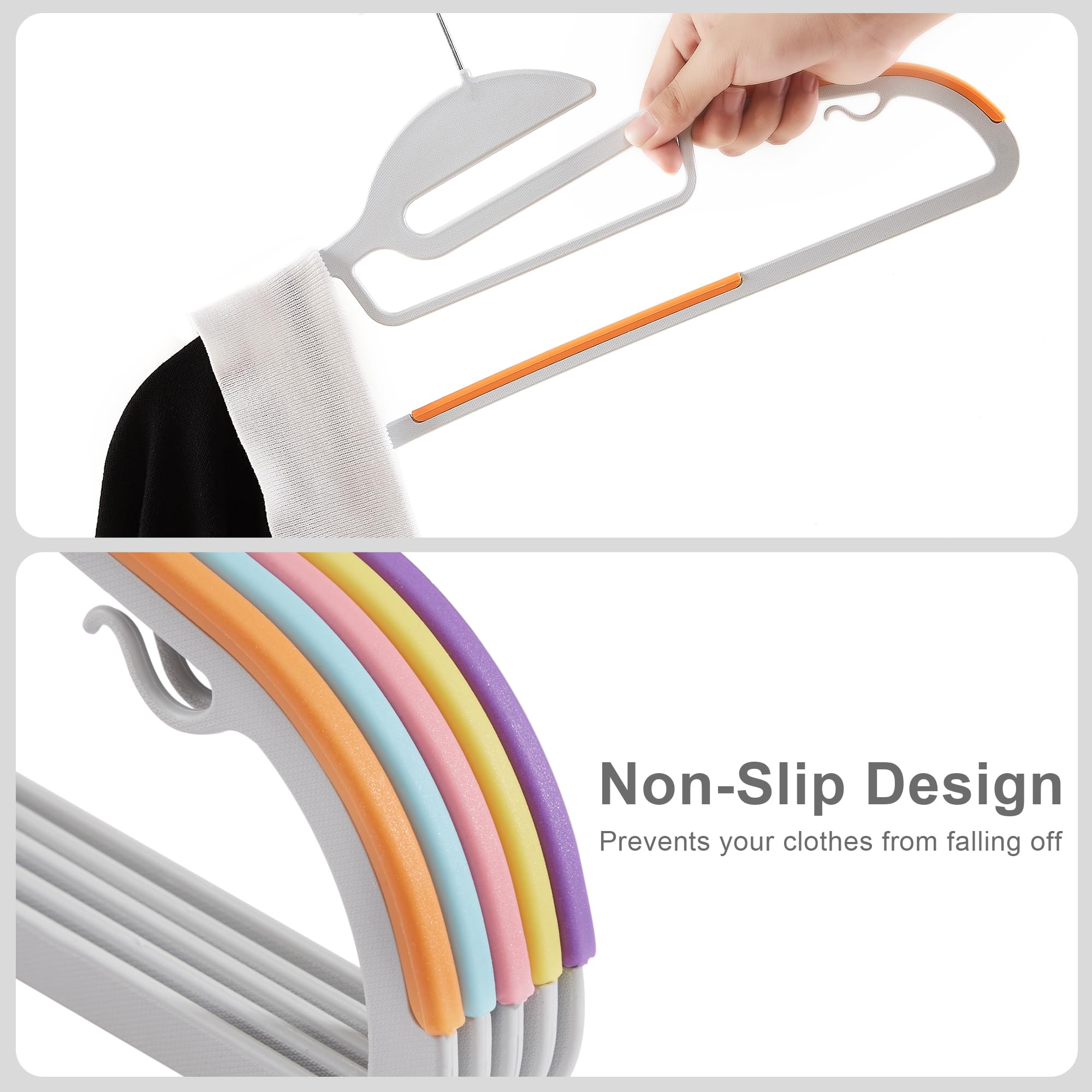 Vecelo 50 Pack Coat Hangers, Premium Quality Plastic Suit Clothes Hanger, Non-Slip, Heavy-Duty, S-Shaped Opening, 360 Swivel Hoo