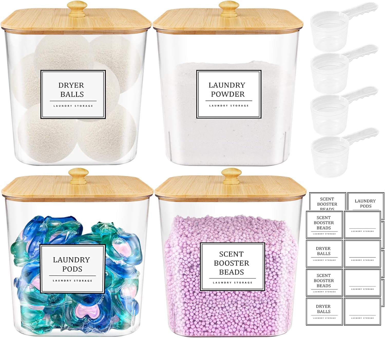 4 Pack Laundry Pods Container,Clear Laundry Room Organization Containers,Large Laundry Detergent Powder Storage Containers With