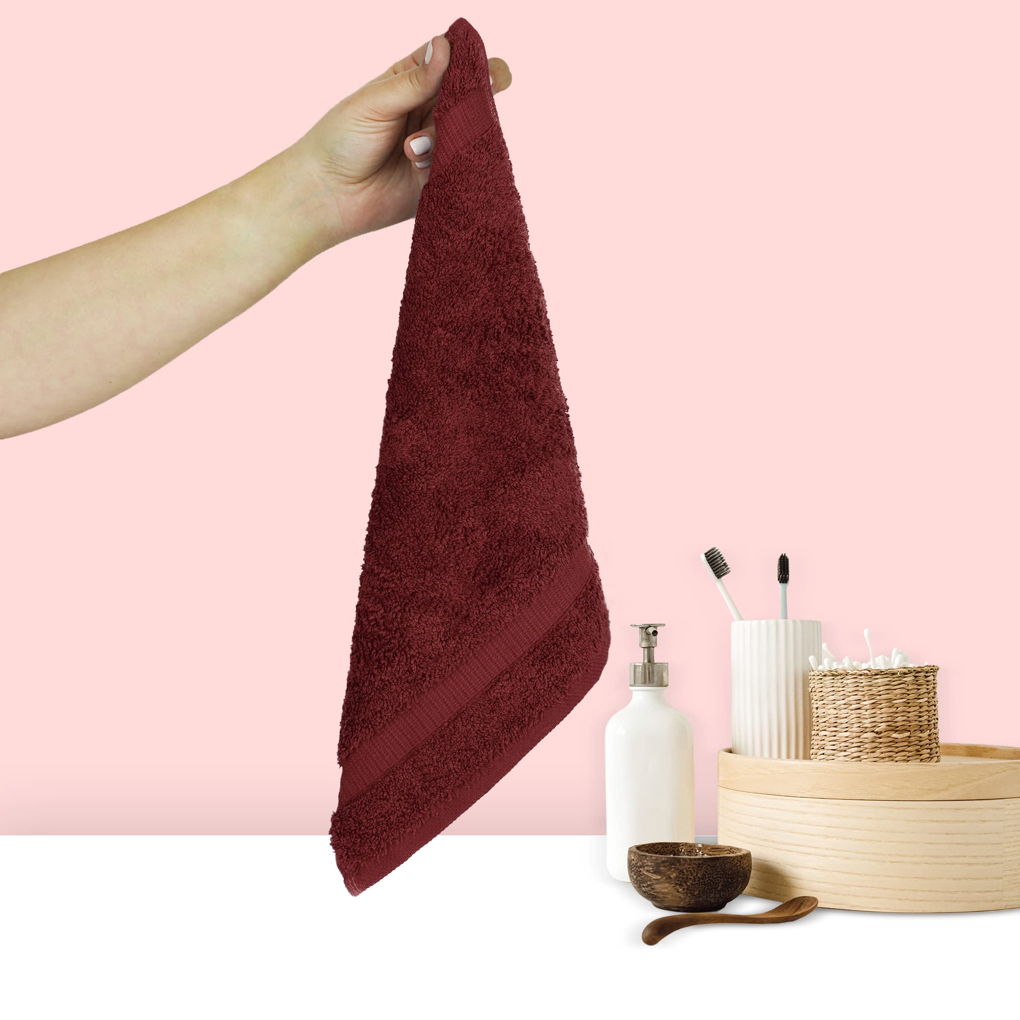 Chakir Turkish Linens 100% Cotton Premium Turkish Towels For Bathroom | 13'' X 13'' (6-Piece Washcloth, Cranberry)