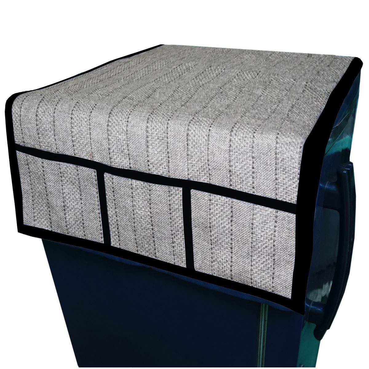 Kuber Industries Fridge Top Cover/Refrigerator Cover In Jute Material Touch (Cotton)- Grey