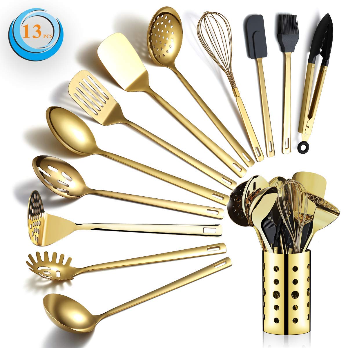 Berglander Gold Cooking Utensils Set, Stainless Steel 13 Pieces Kitchen Utensils Set With Titanium Gold Plating, Kitchen Tools S