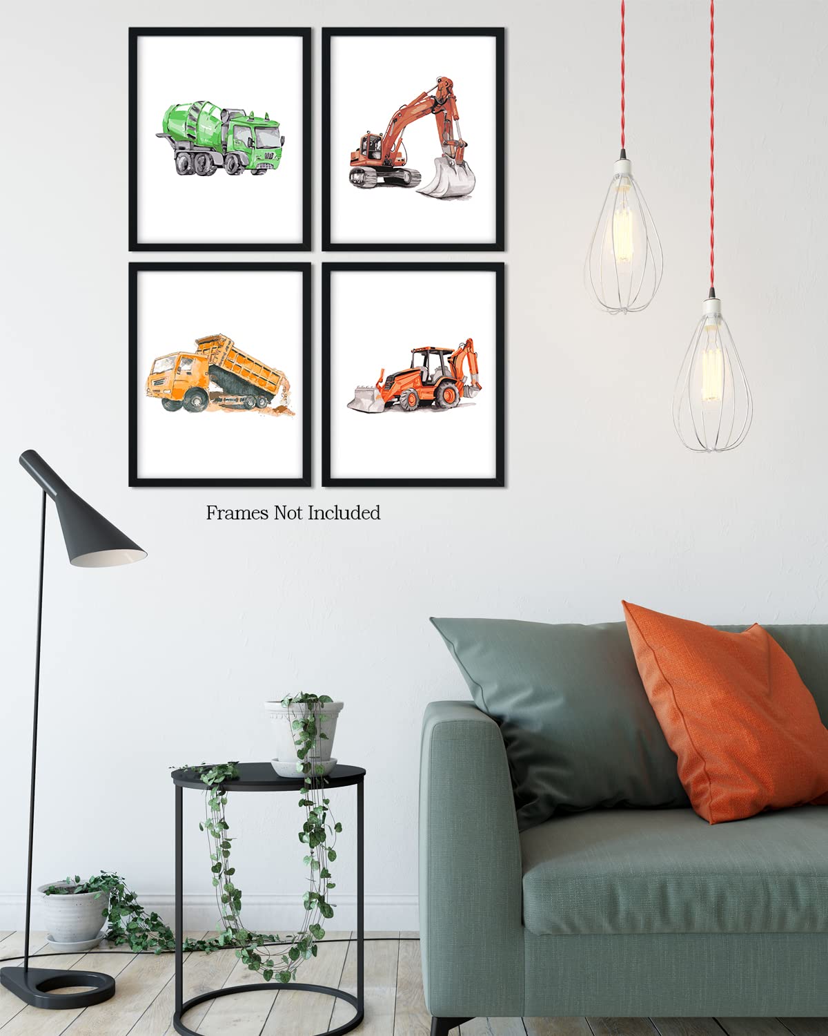 Govivo Boy'S Construction Vehicles Wall Art - Set Of 4 (8X10) Unframed Prints - Modern Nursery Room Decor For Boys - Toy Room An