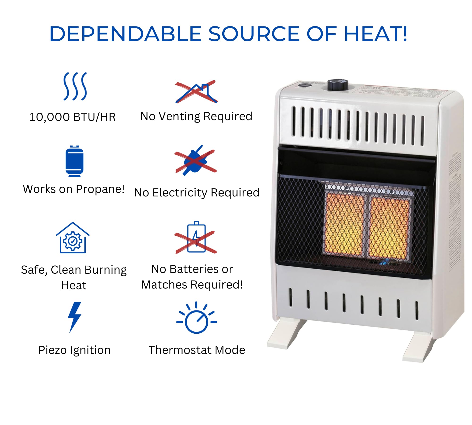 ProCom ML100TPA-B Ventless Propane Infrared Heater, 10000 BTU, Heats 500 Sq. Ft., White, Includes Wall Mount & Base Feet