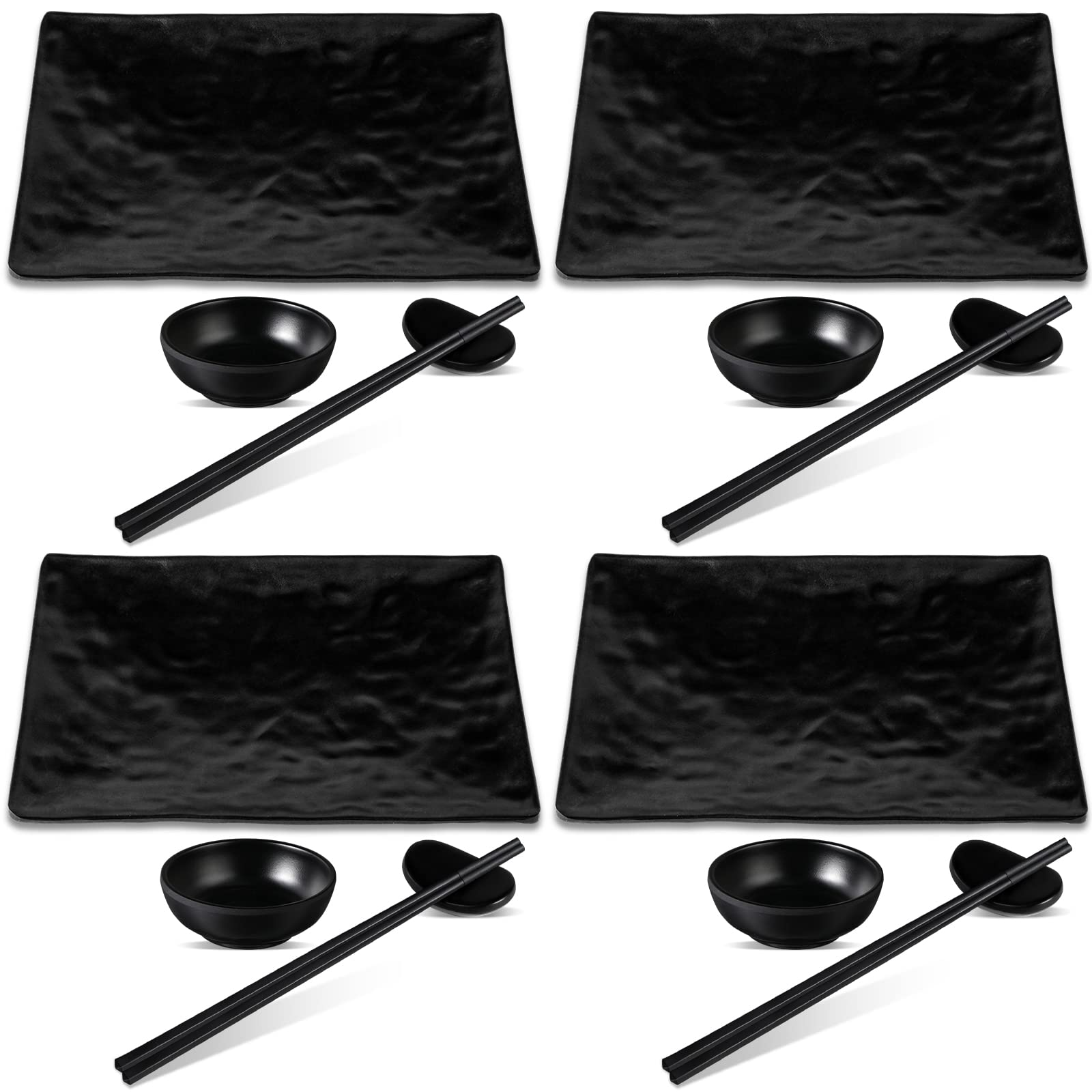 Didaey 16 Pcs Sushi Plate Set for Four, 4 Japanese Style Sushi Plates 4 Soy Sauce Bowls 4 Pair Chopsticks and 4 Chopstick Holder