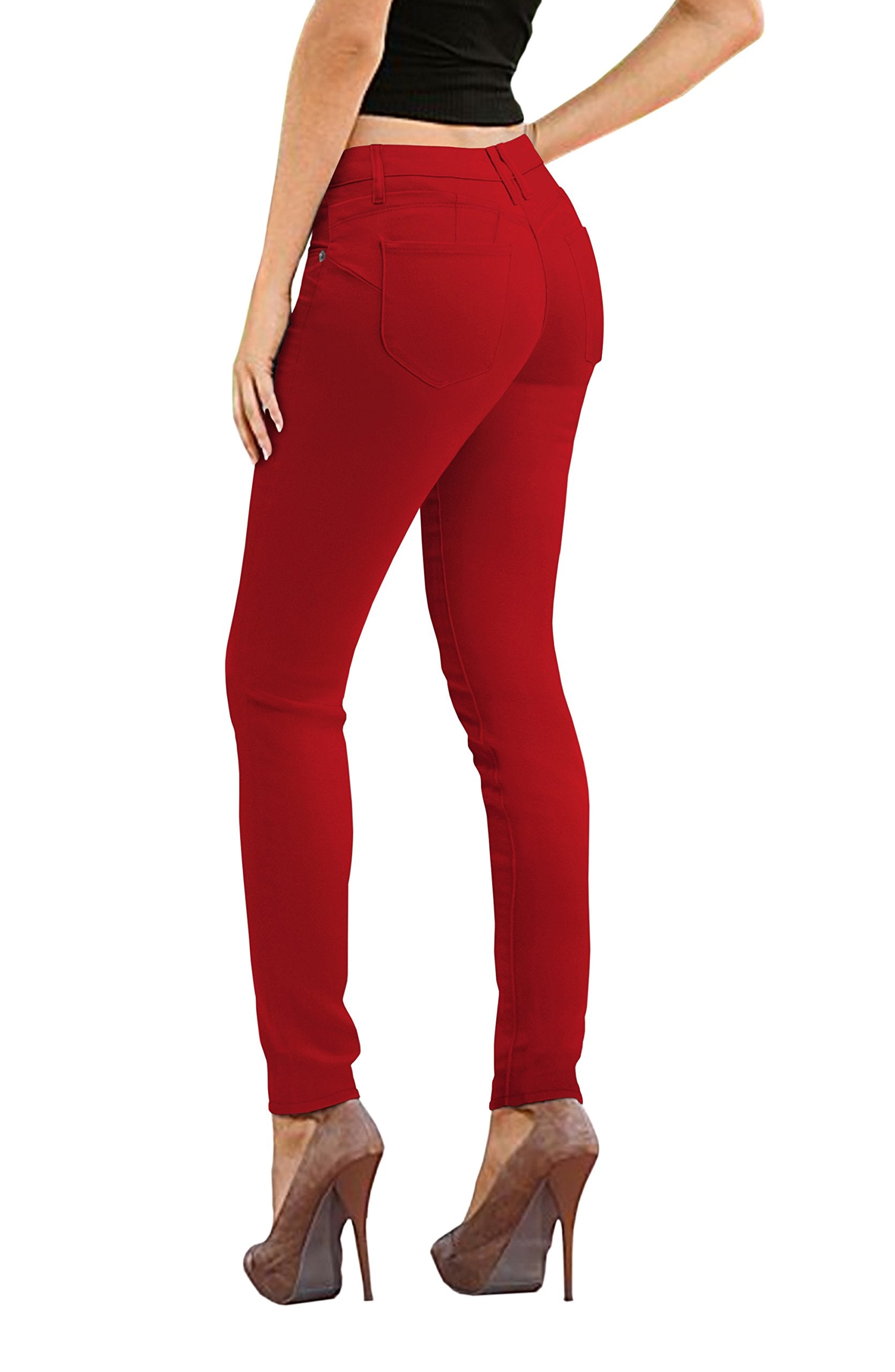 Womens Butt Lift Stretch Denim Jeans P37385Sk Red 3 Short
