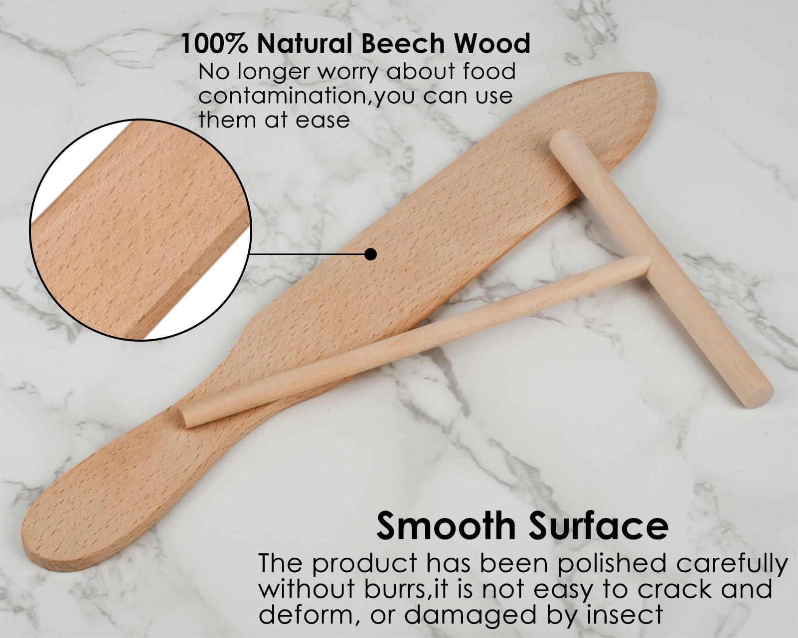 Ds. Distinctive Style Crepe Spreader And Crepe Spatula Kit Set Of 2 Crepe Tools Wooden Spatula And 4.7-Inch T-Shaped Tool
