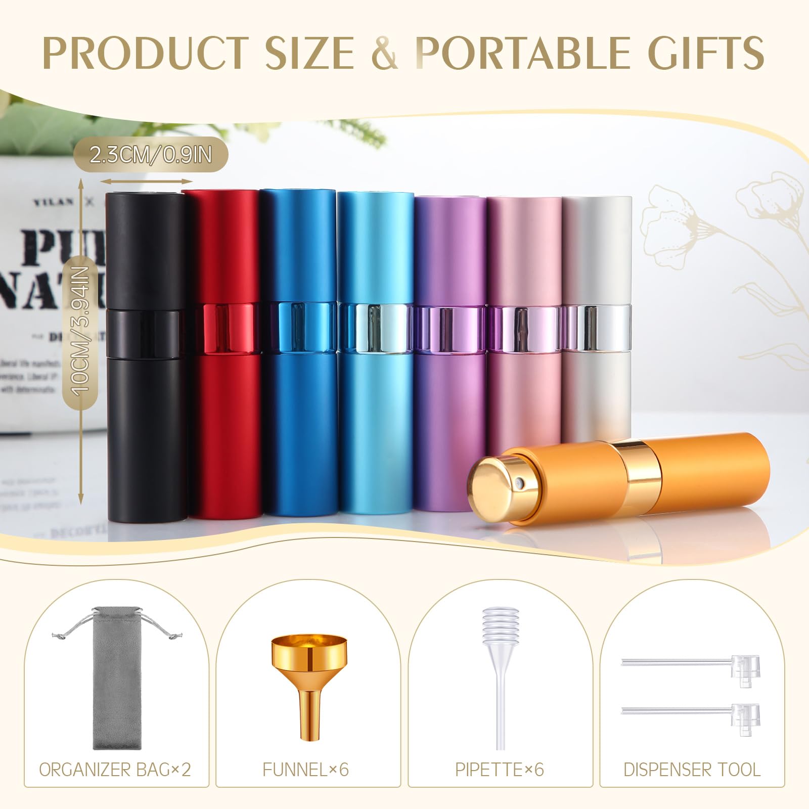 Honeydak 16 Pcs 8 Ml Atomizer Perfume Spray Bottle For Travel Refillable Mini Empty Cologne Dispenser, Portable Sprayer With Ind