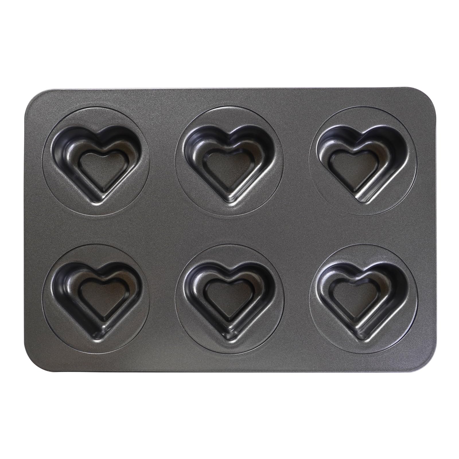 Elesinsoz 6 Cup Valentines Heart Shape Muffin Cupcake Pan Nonstick Cheesecake Brownie Cookie Cake Baking Tin Tray Mold, For Moth