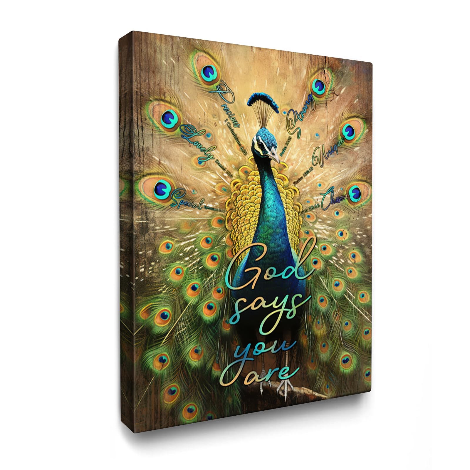 Luslya Religious Peacock Canvas Wall Art Christian Peacock Painting Wall Decor Framed God Says You Are Bible Verse Posters Home