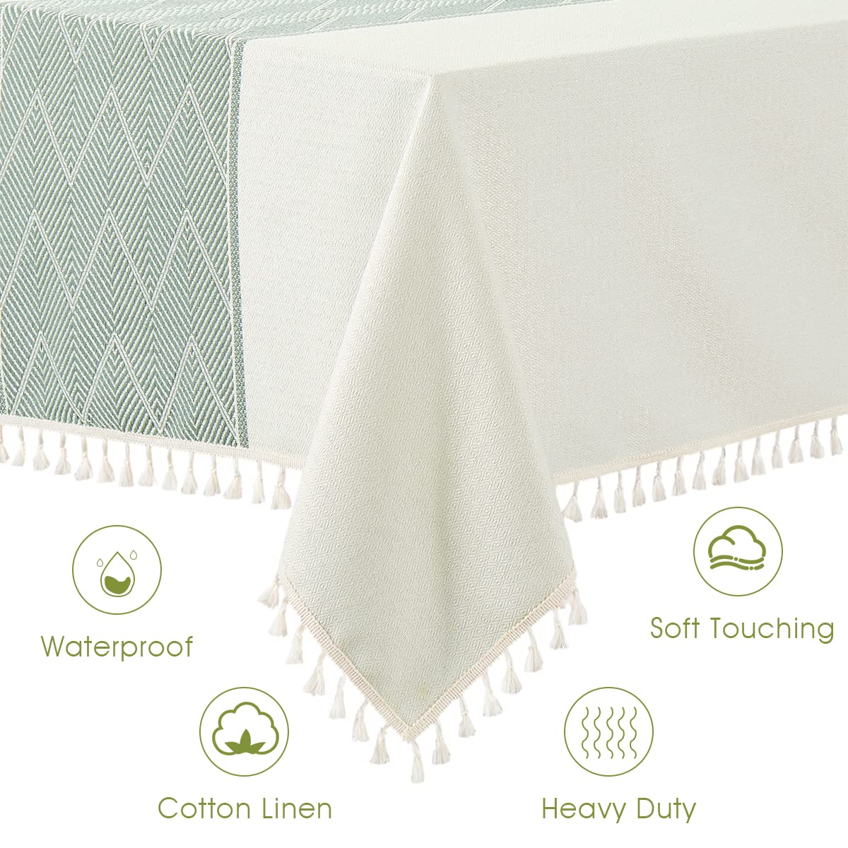 Cosmine Rectangle Table Cloth,Linen Farmhouse Tablecloth Heavy Duty Fabric,Washable Embroidery Table Cloths With Tassel,Decorati