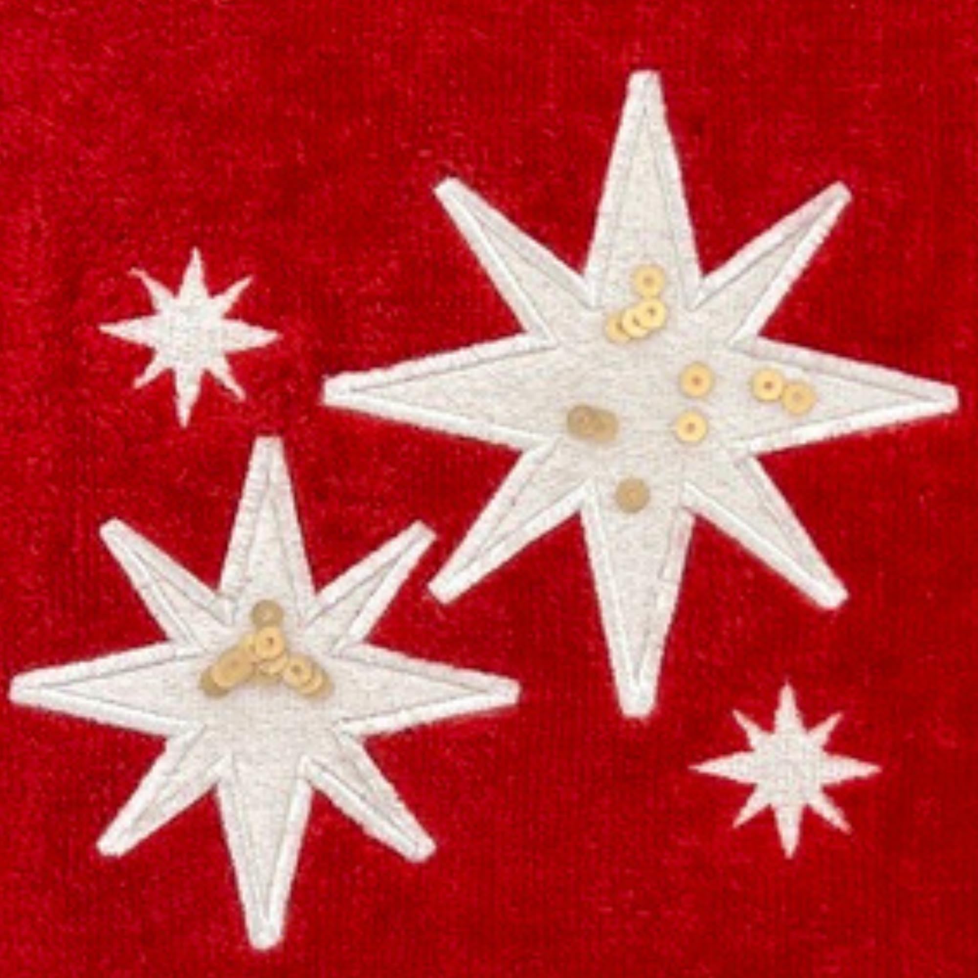 Christmas Bath Hand Towels, Stars With Sequins, Cotton, Red, 16'' X 25'', Set Of 2