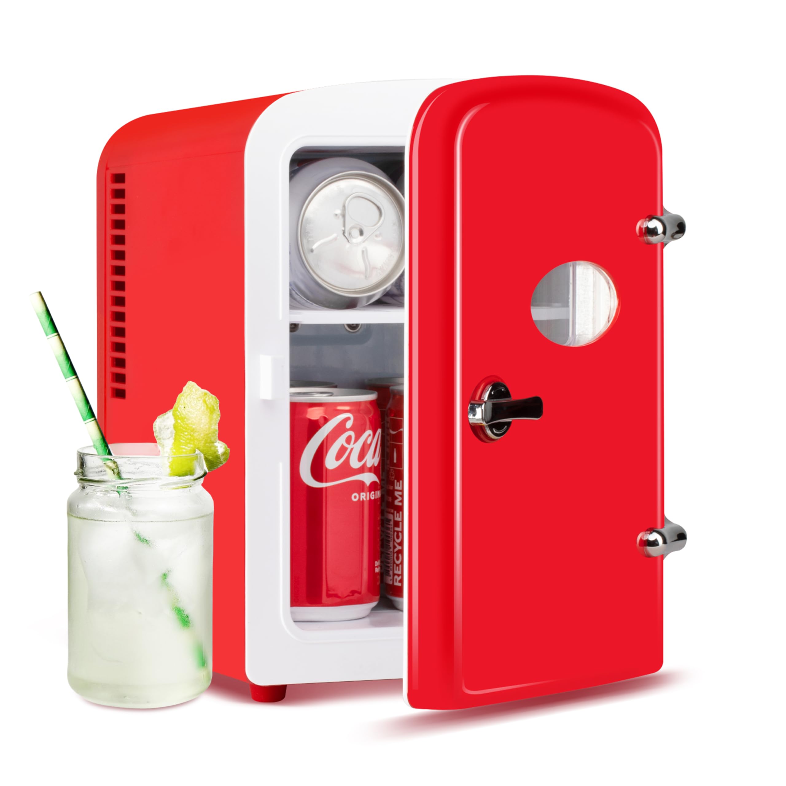 HealSmart 4L/6 Can Mini Fridge, Portable Cooler and Warmer Compact Refrigerators, with Observation Window, 100% Freon-Free & Eco