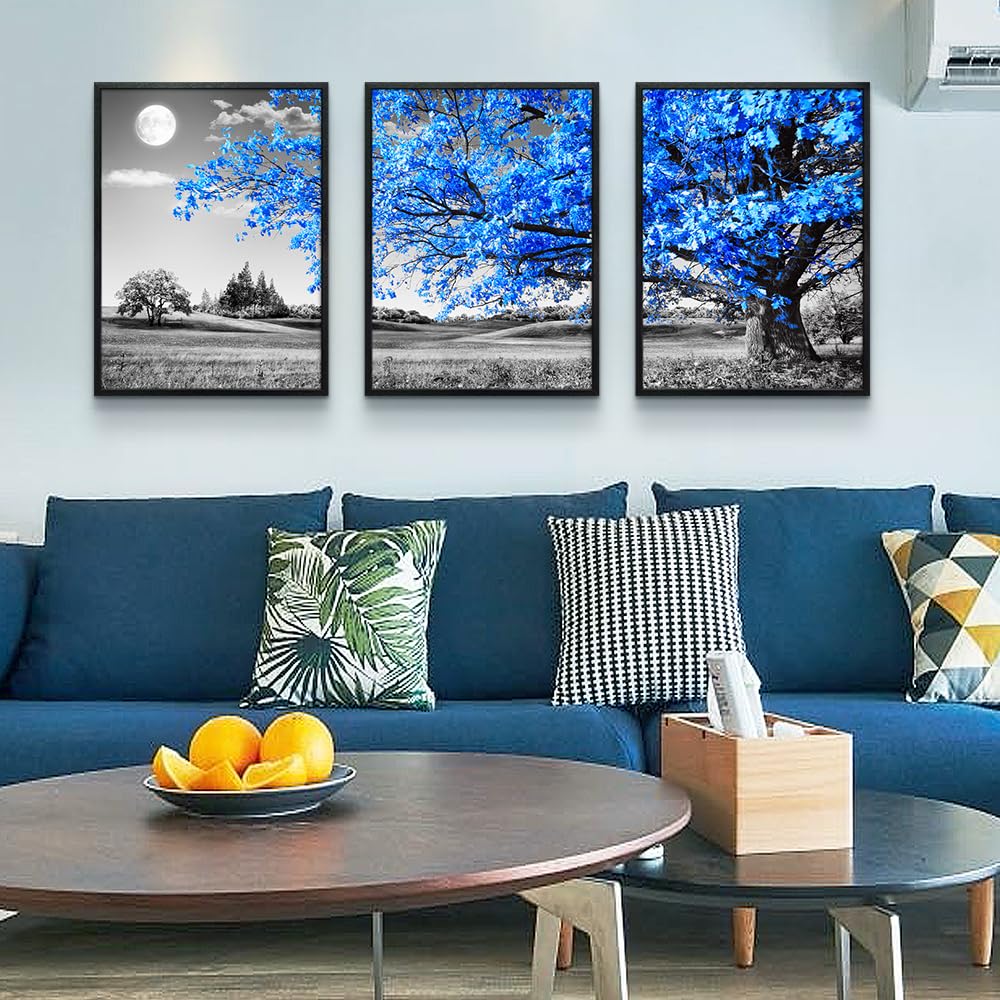 Black Framed Wall Art For Living Room Wall Decoration For Bedroom Black And White Wall Pictures Large Size Wall Decor Blue Tree