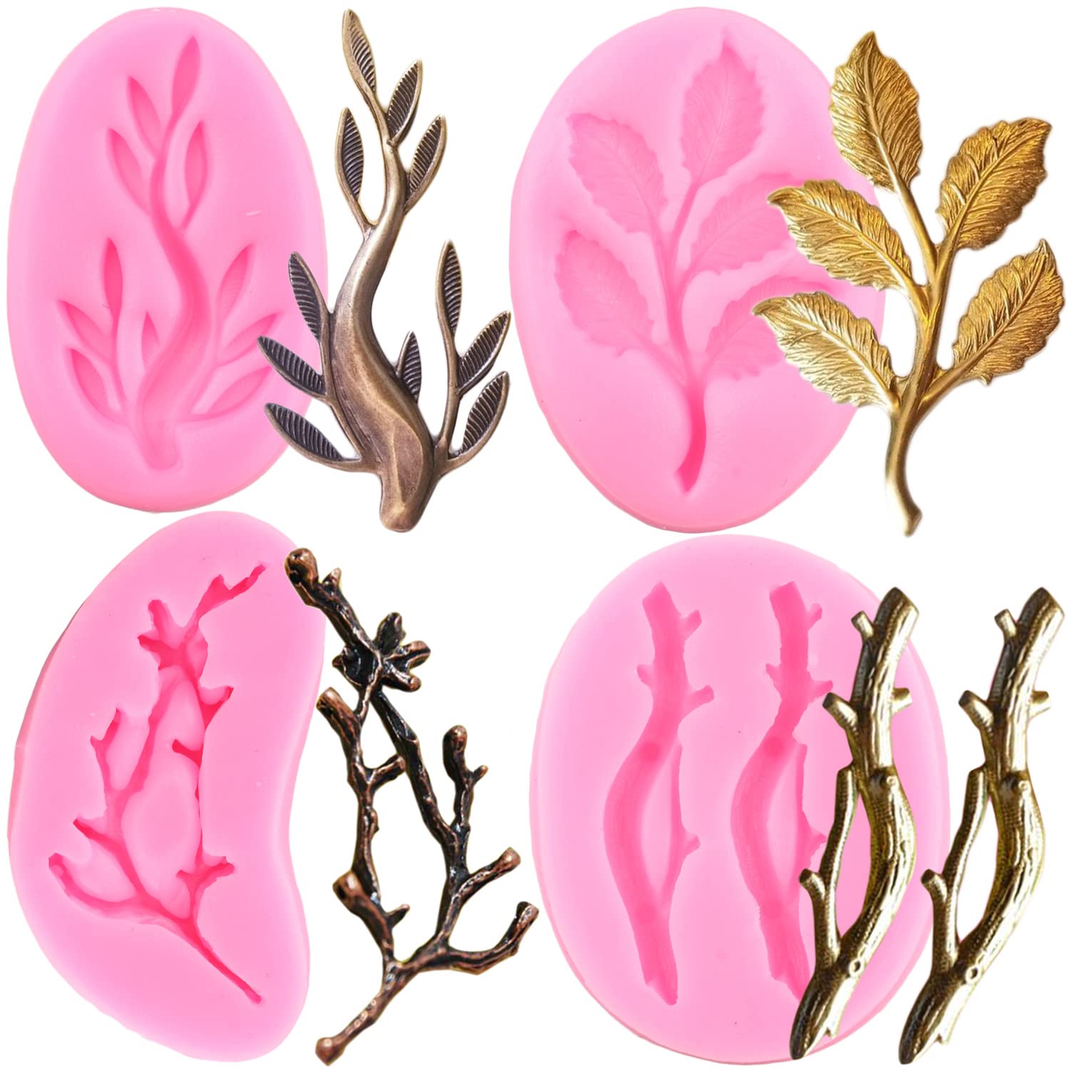 Zixiang Tree Branch Silicone Mold Twig Branch Leaves Fondant Molds For Chocolate Candy Cake Decorating Cupcake Topper Gum Paste