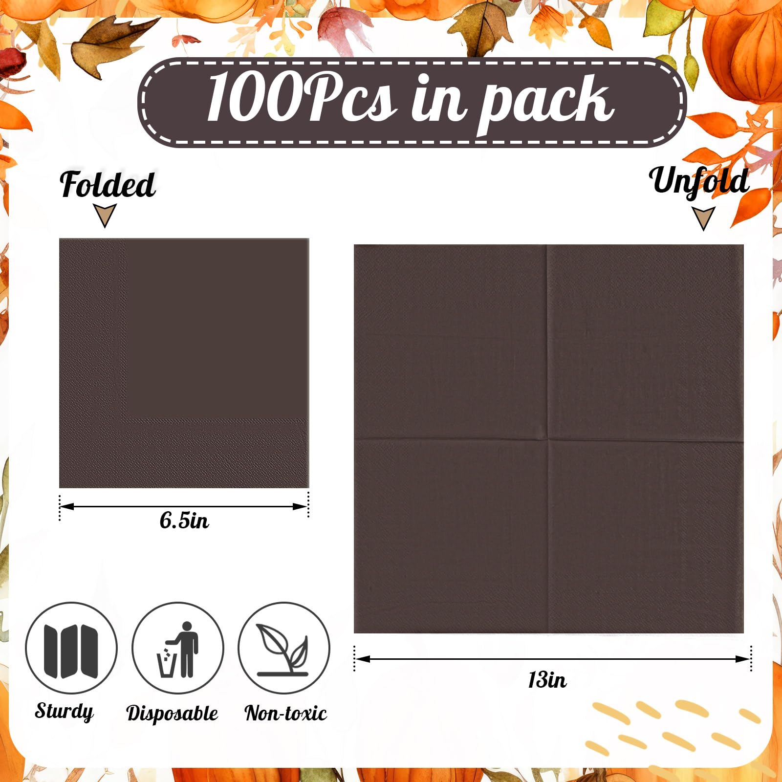 Teling 100 Pcs Fall Paper Napkins Disposable Coffee Color Napkins for Autumn Holidays Wedding Home Luncheon Reception Tea Party