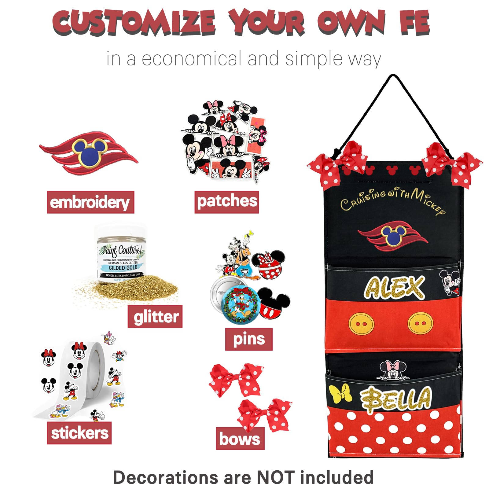 RUNROLE Fish Extender for Disney Cruise Line - 10 Inch Width, 2, 4 Pockets, Easily Customize, Hanging Storage Organizer, 2025&20