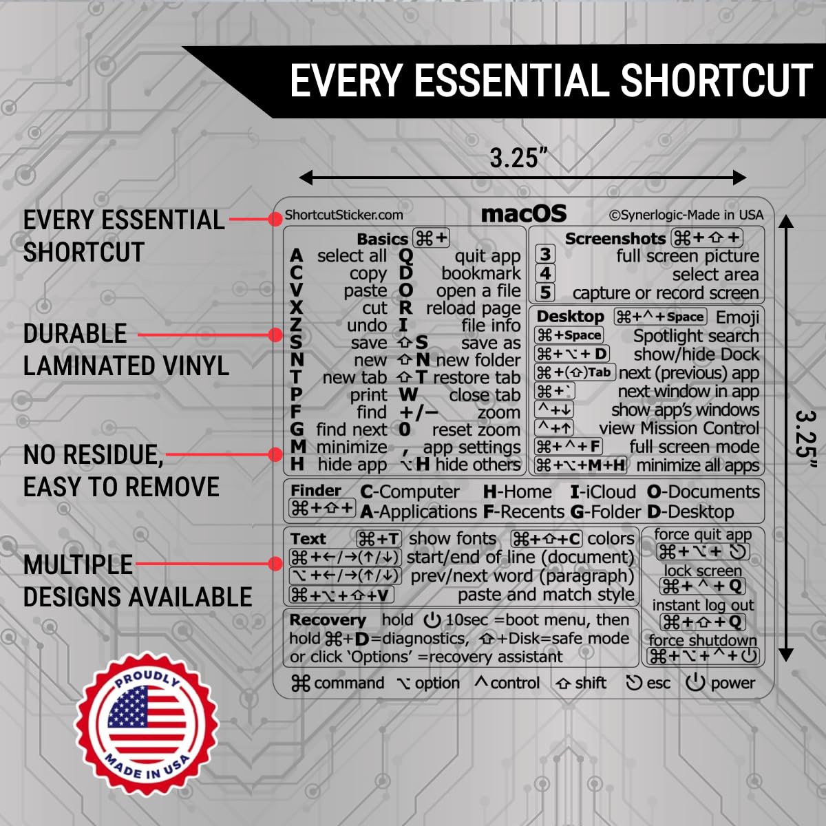 Synerlogic Mac Os (Venturamontereybig Surcatalinamojave) Keyboard Shortcuts, M1M2Intel No-Residue Clear Vinyl Sticker, Compatibl