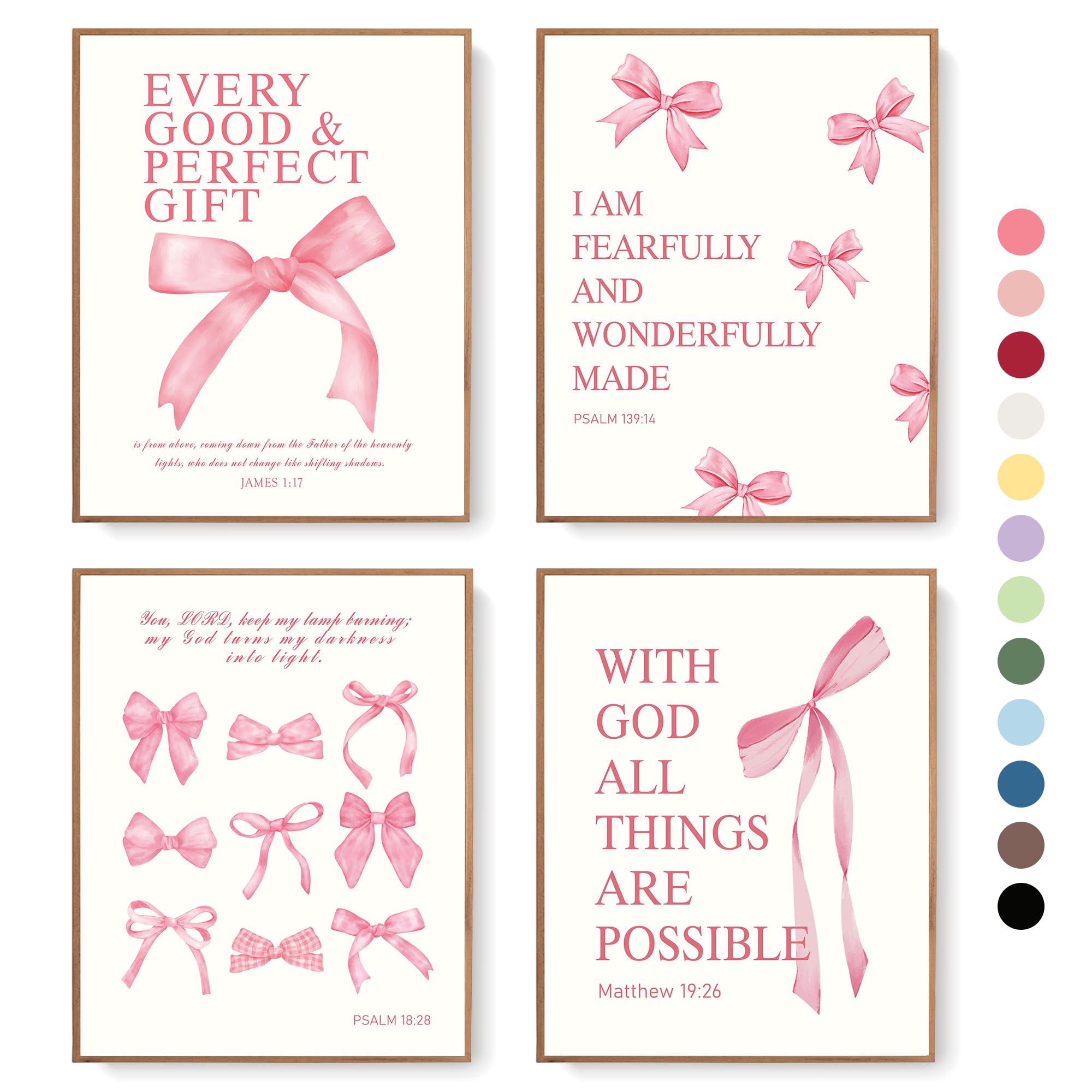 LARTSFRO Coquette Pink Bow Wall Art Decor Posters, Pink Bow Christian Room Bathroom Bedroom Dorm Wall Art Decor Aesthetic for Co