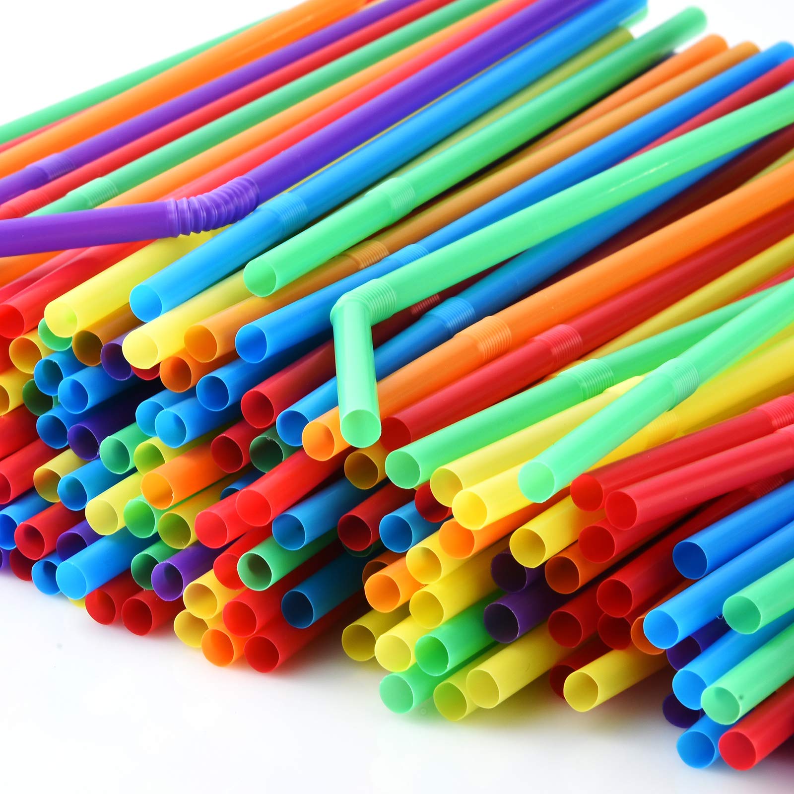Alink 500-Pack Solid Colors Flexible Drinking Straws, Plastic Disposable Bendy Straws - 7.75'' X 0.23''
