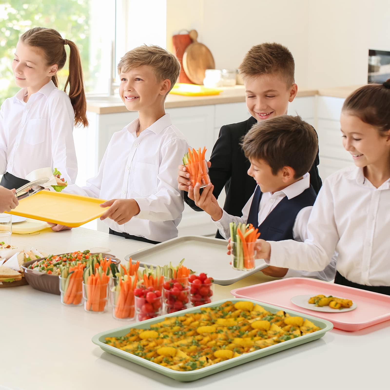Mumufy 24 Pcs Plastic Fast Food Trays Bulk Colorful Restaurant Serving Trays Cafeteria Tray Rectangular Trays Plastic Serving Pl