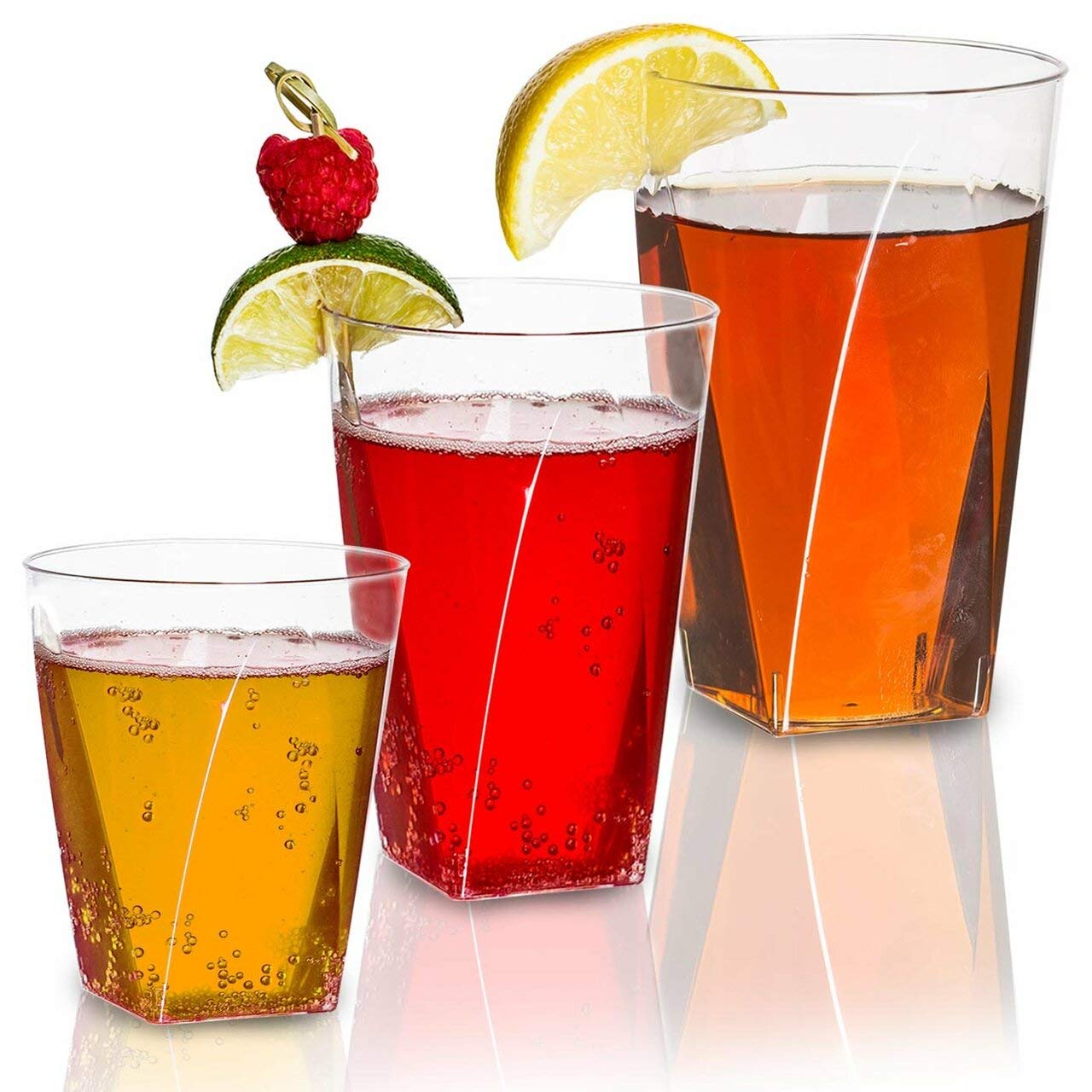 Kaya Elegant Clear Square Bottom Plastic Cups - 10 Oz. (Pack Of 20) - Perfect For Celebrations, Parties & Home Dining