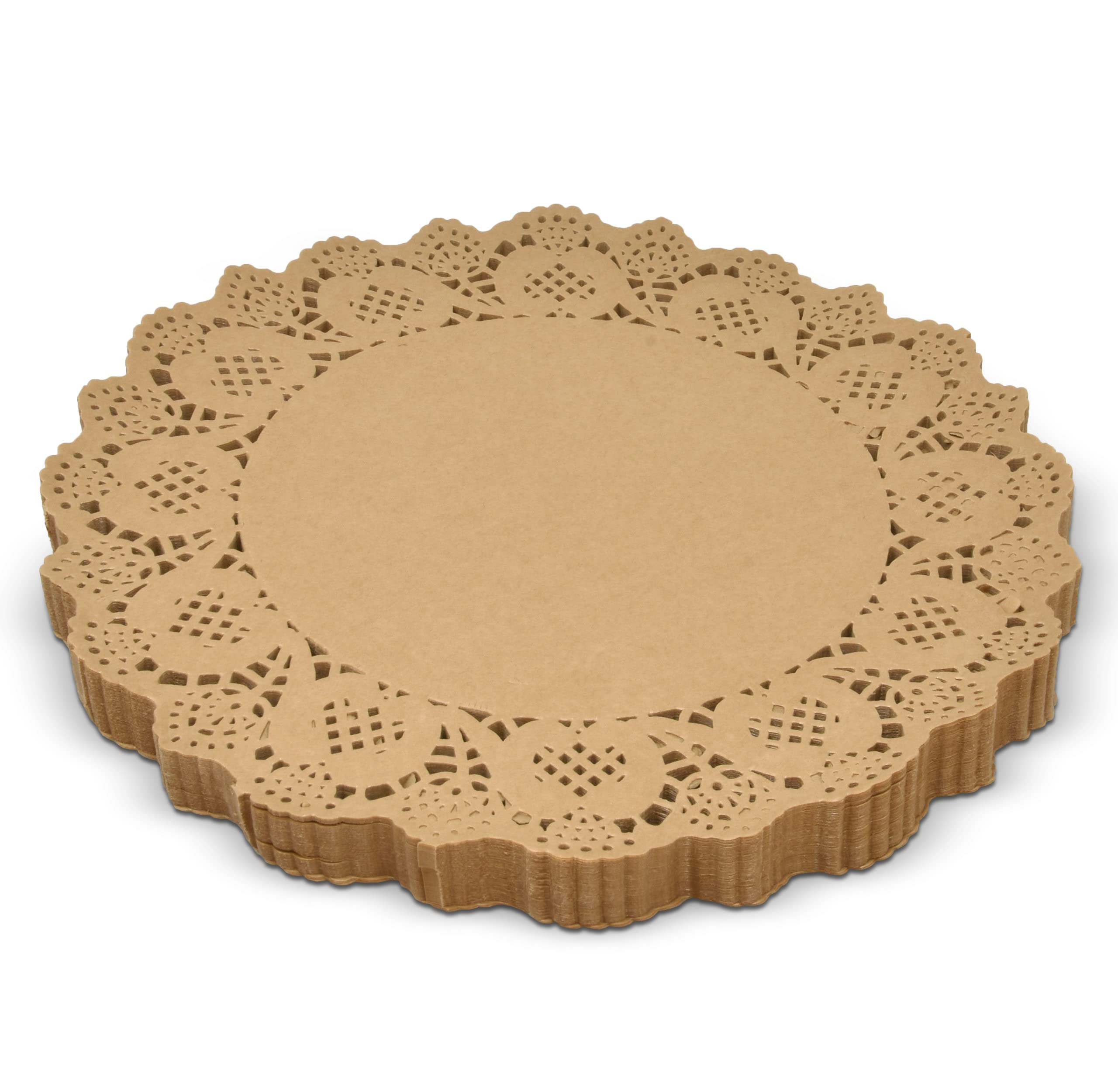 Gift Boutique 300 Pack Rustic Round Paper Place Mats 12 '' Disposable Light Brown Kraft Doilies Lace Scallop Doily For Cakes Des