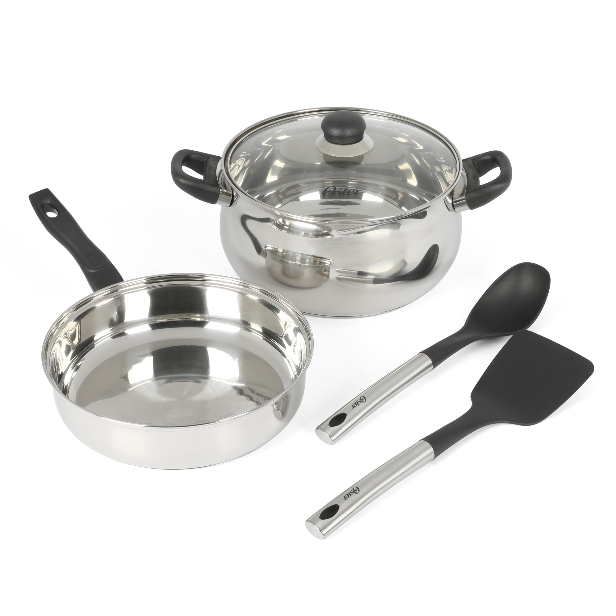 Oster Rametto 5 pc Stainless Steel Pots and Pans Cookware Set w/Kitchen Tools