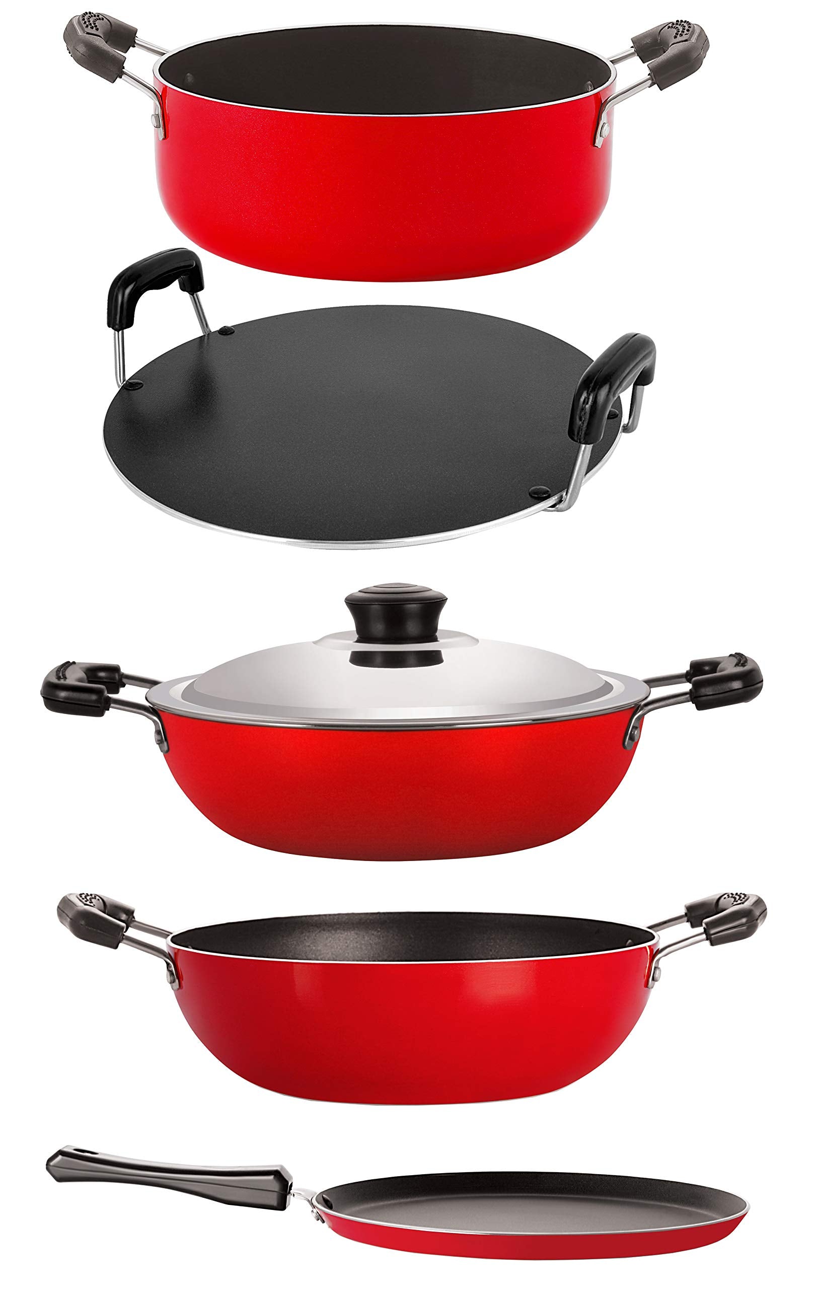 Nirlon NonStick Aluminium Flat Base Gas Compatible 5 Piece Kitchen Cooking Essential Combo Set Offer