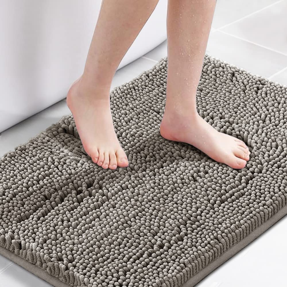 H.Versailtex Chenille Bath Rug Non-Slip Bathroom Rug Shag Shower Mat Machine-Washable Bath Mat With Water Absorbent Soft Microfi