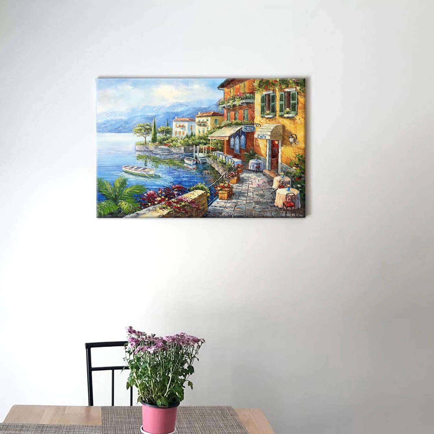 SD SOFT DANCE Mediterranean Town Painting Canvas Print - Coastal City Artwork Wall Art Reproduction for Living Room (24'' x 36'' x 1 Panel)