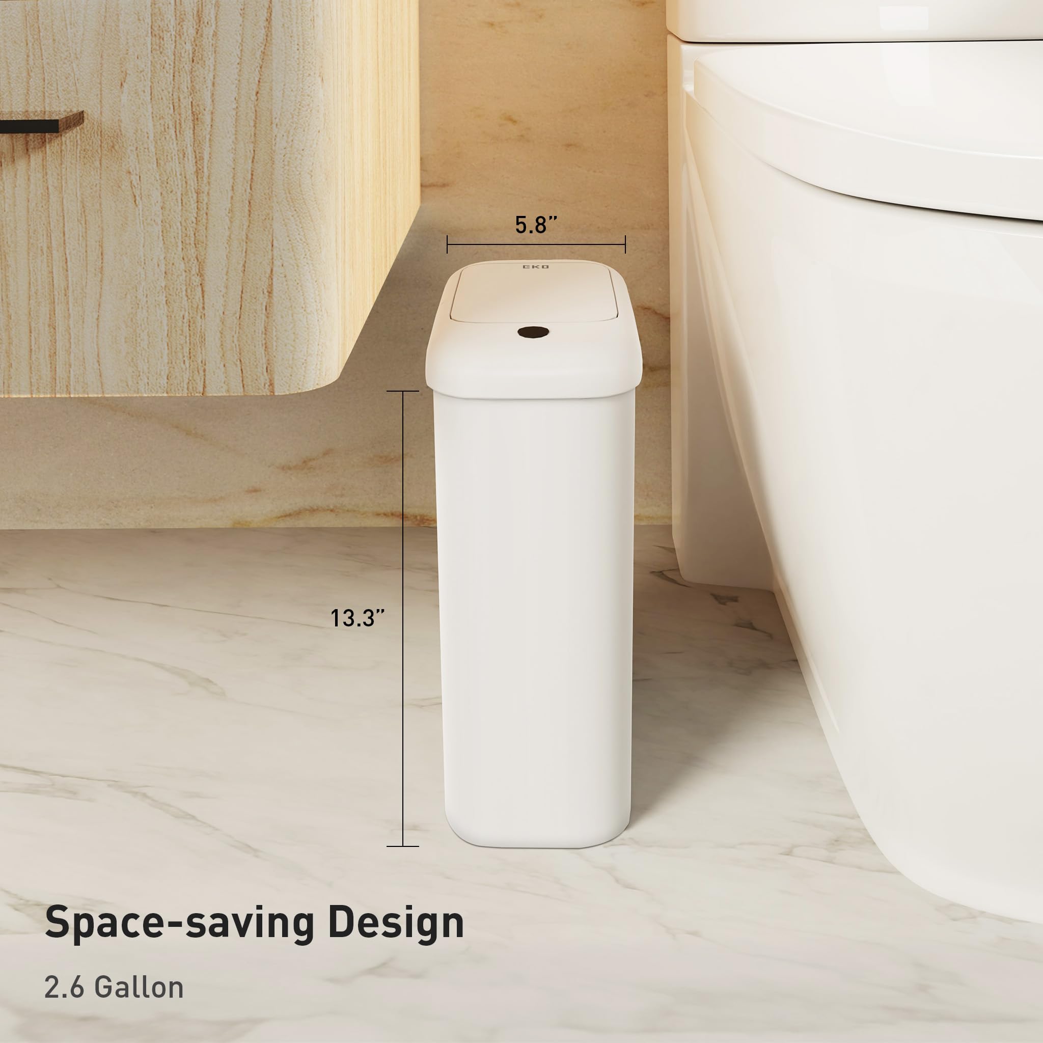 Eko Automatic Bathroom Trash Can With Lid, 2.6 Gallon Slim Touchless Bathroom Garbage Can, Waterproof Motion Sensor Trash Can Fo