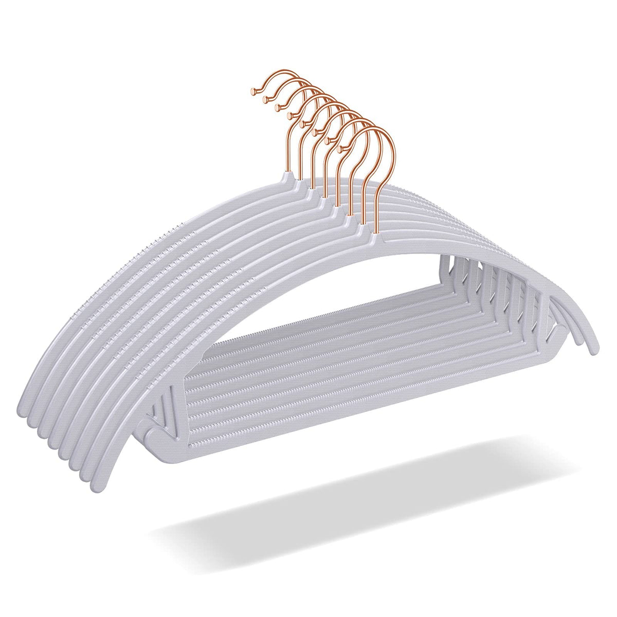 Oika Hangers 50Pack No Shoulder Bump Plastic Suit Hangers - Rose Gold Hooks,Non Slip Space Saving Clothes Hangers, Heavyduty,Rou