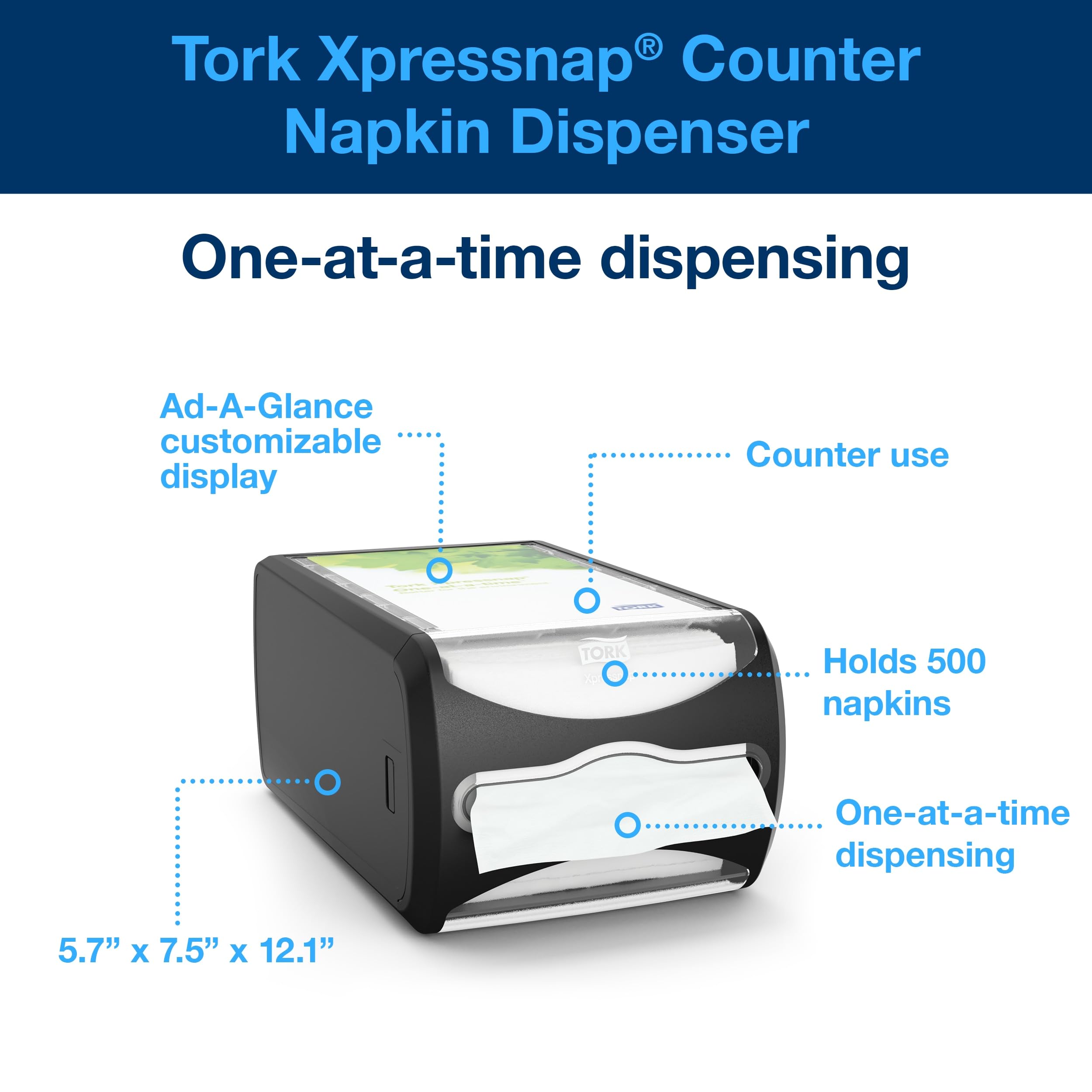 Tork Xpressnap Counter Napkin Dispenser Black N4, Versatile Design, Signature Range, 5.7'' X 7.5'' X 12.1'', 6432000