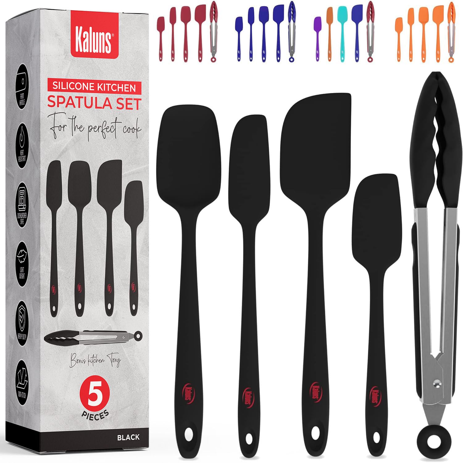 Kaluns Silicone Spatula Set, 4 Rubber Spatulas 600F Heat Resistant, Nonstick Seamless Design With Stainless Steel Core, Dishwash