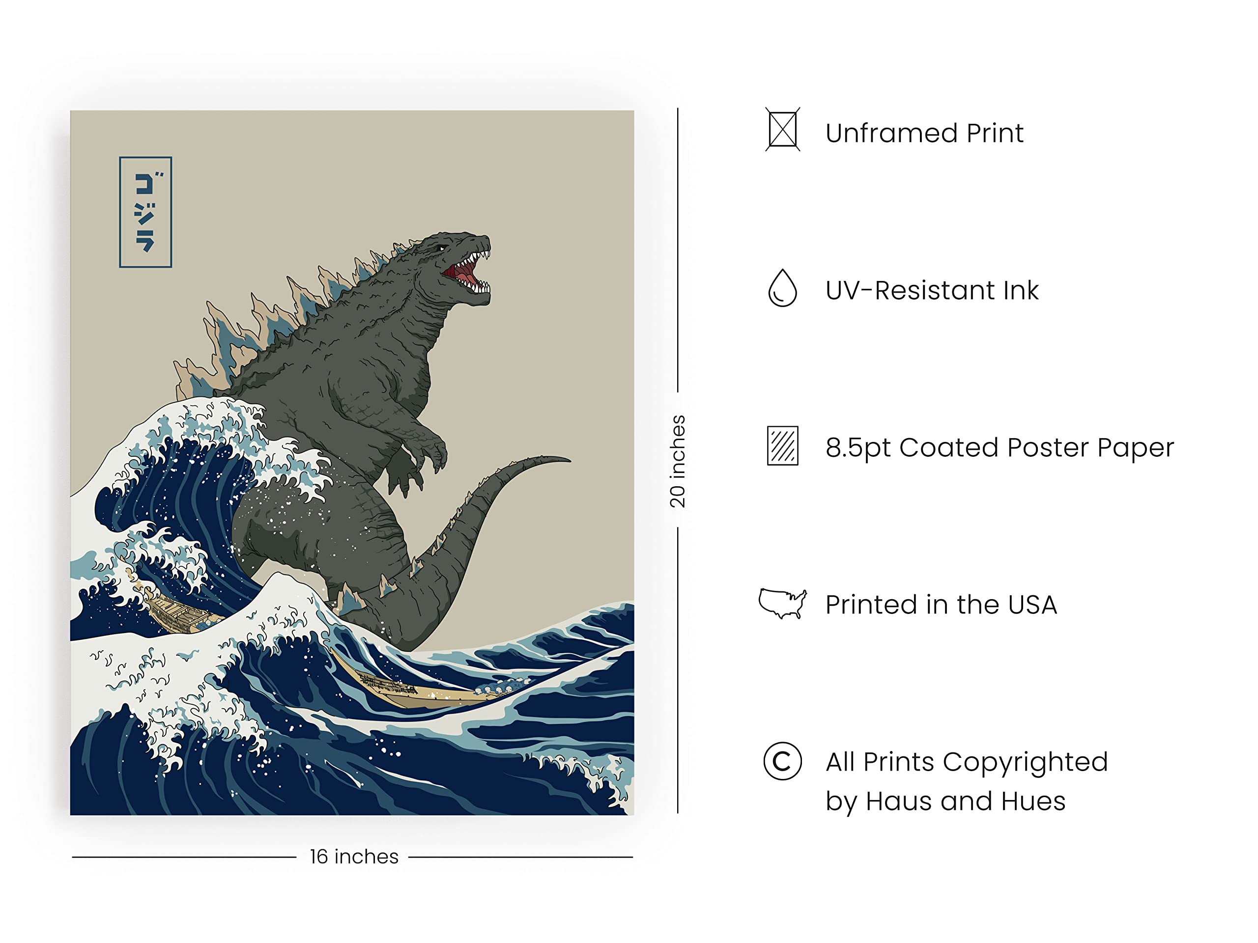 Haus And Hues Monster Posters For Boys Room - Japanese Wall Art Posters For Walls Japanese Art, King Of Monsters Poster Dinosaur