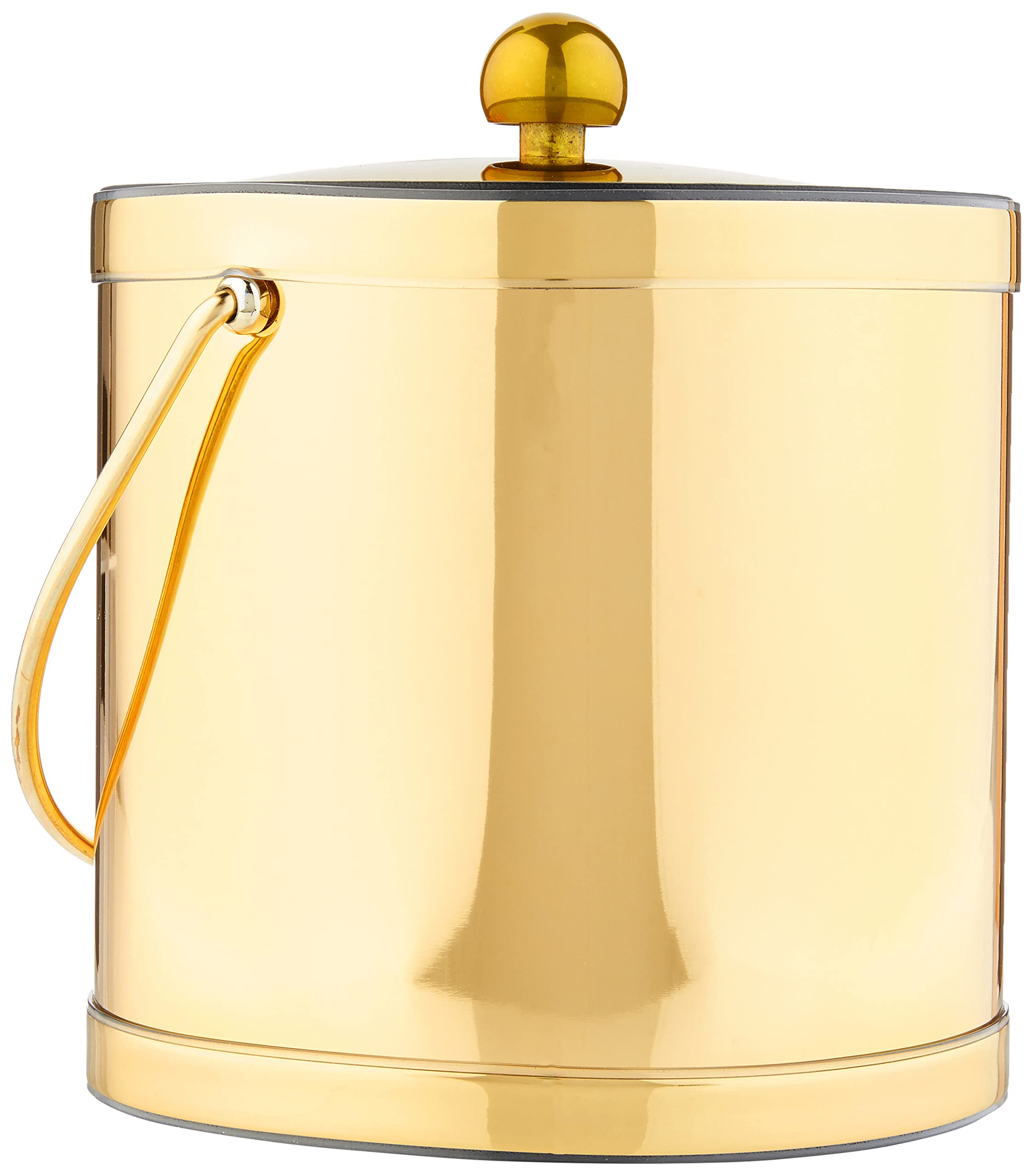 Kraftware Mylar Ice Bucket Polished Brass Color With Metal Lid, Double Wall Construction, Made In U.S.A.