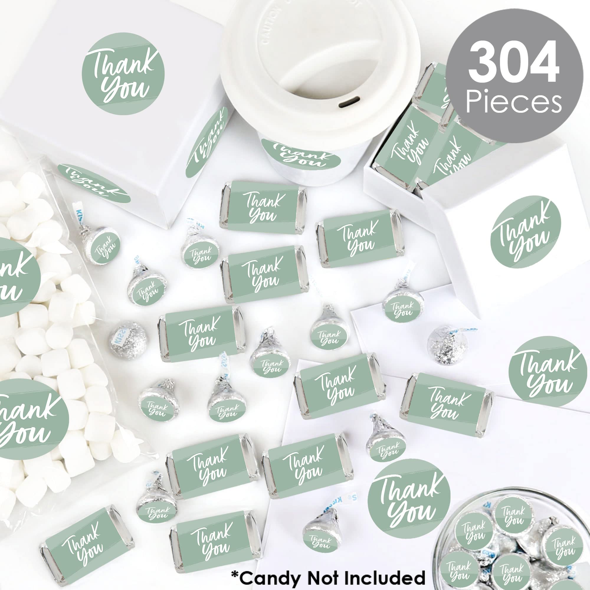Big Dot Of Happiness Sage Green Elegantly Simple - Mini Candy Bar Wrappers, Round Candy Stickers And Circle Stickers - Guest Par