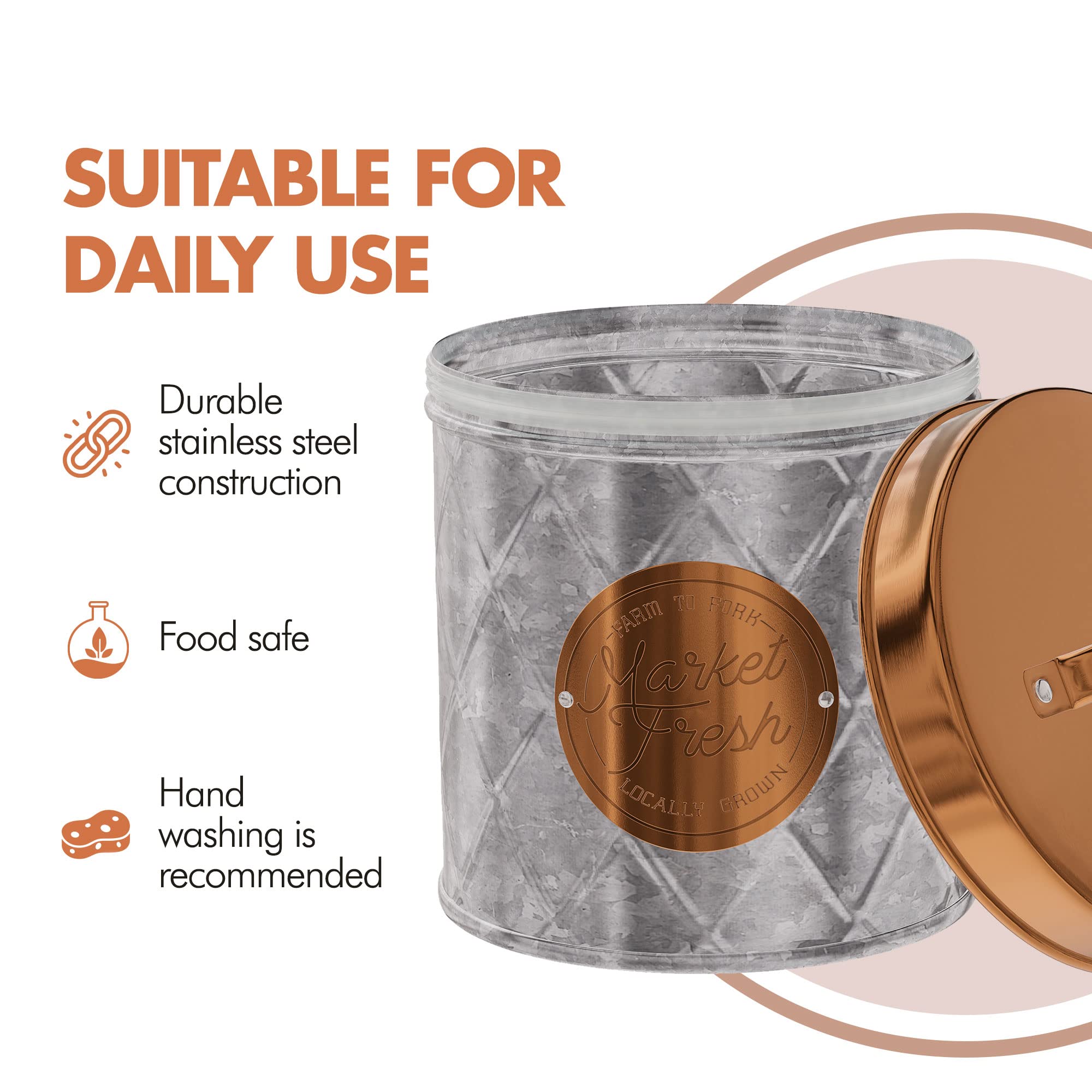 Amici Home Bristol Metal Canister | Food Storage Container With Lid | Canisters For Kitchen Counter | Galvanized Metal/Copper Li
