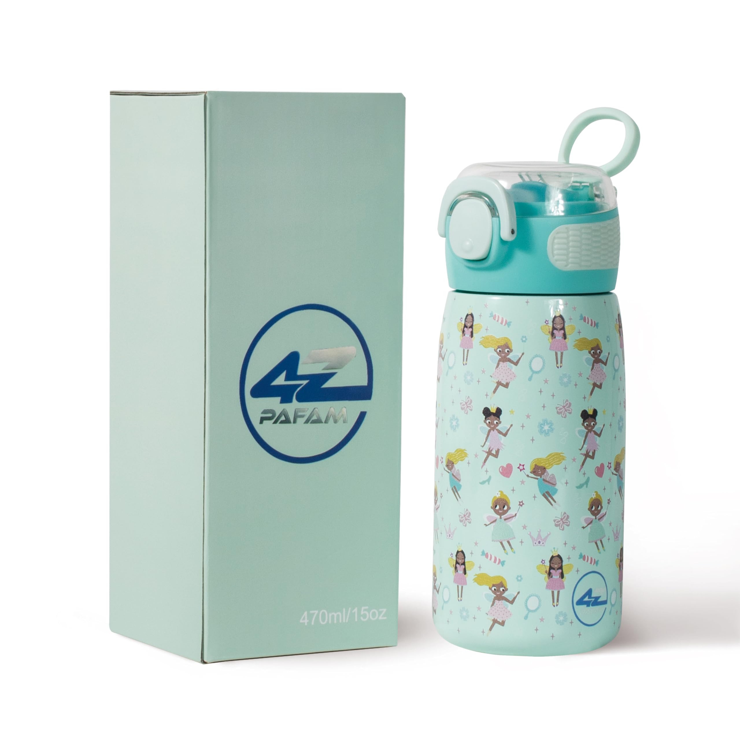Kids Water Bottle with Straw Lid 15oz, 304 Stainless Steel Water Bottle for Kids, Reusable Vacuum Insulated Thermos for School T