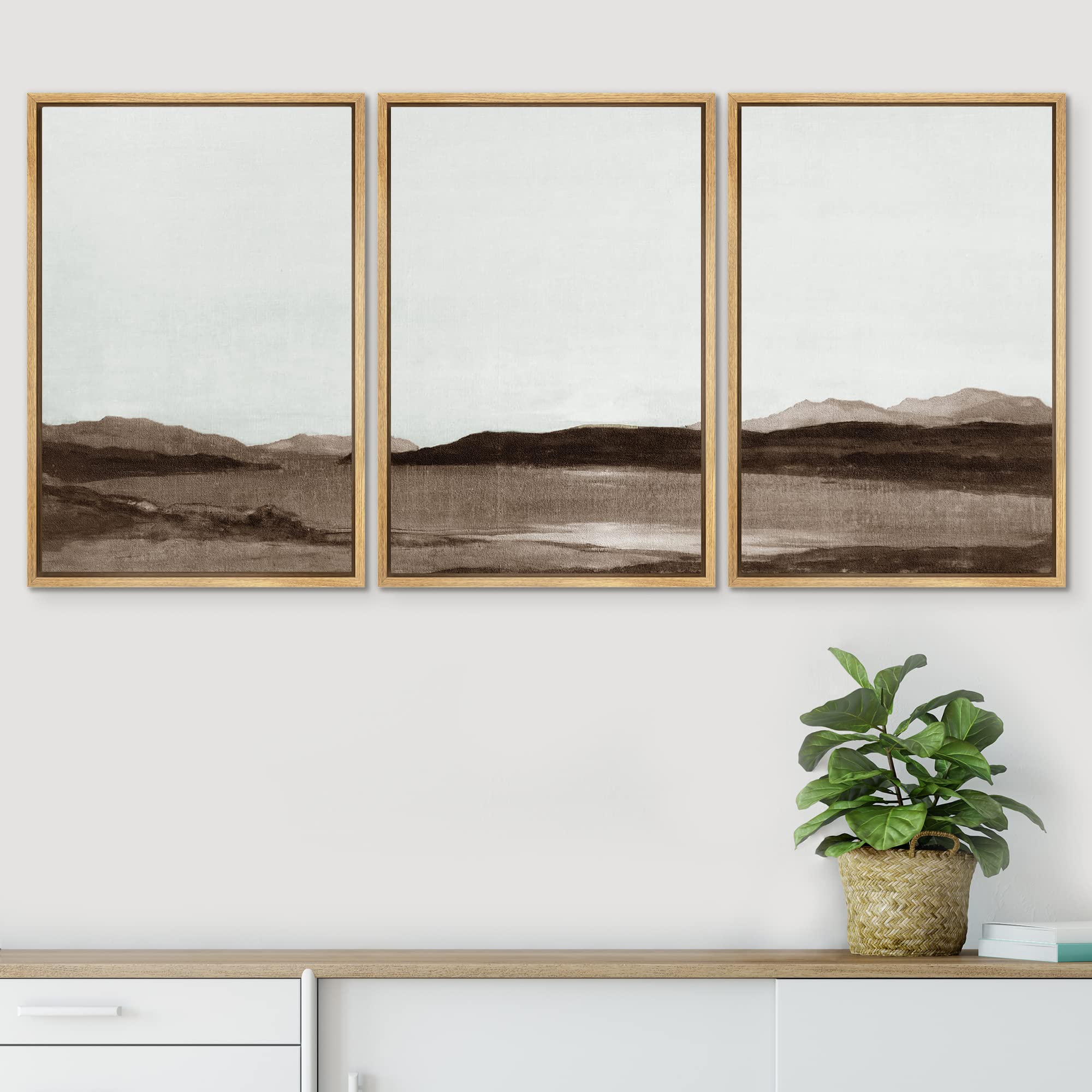 Signwin Framed Canvas Print Wall Art Set Brown Minimal Desert Valley Landscape Nature Abstract Illustrations Modern Art Decorati