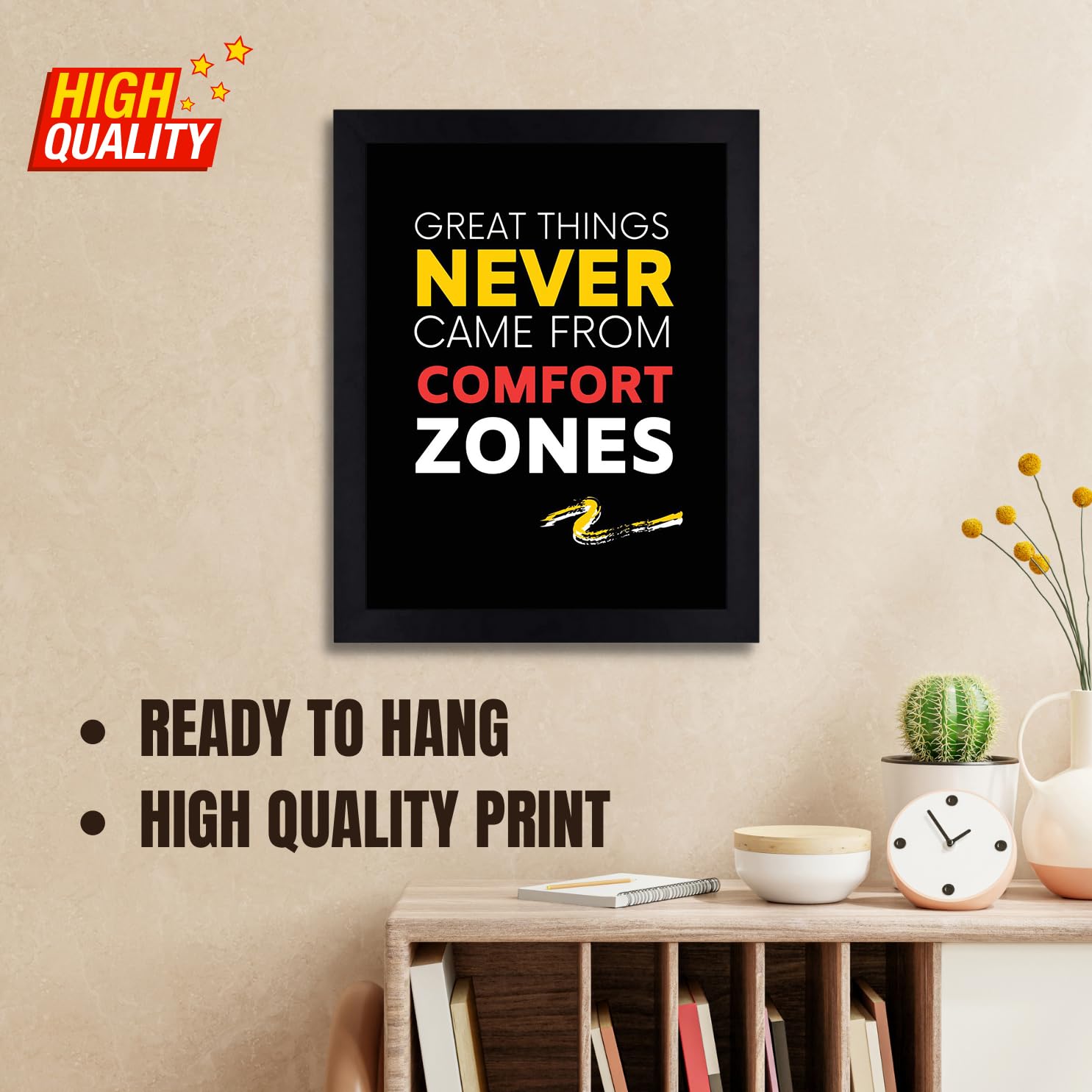 Interio Crafts Great Things Never Come From Comfort Zones Motivational Framed Poster - Synthetic Wood - Black Frame - 13 X 10 In