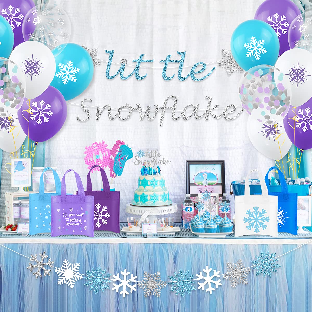 20Pcs Snowflake Party Favors Bag  Winter Frozen Non-Woven Candy Treat Bags  Winter Theme Goodie Gifts Tote Bags for Kids Snowflake Holiday Party Winter Wonderland Birthday Baby Shower Party Supplies