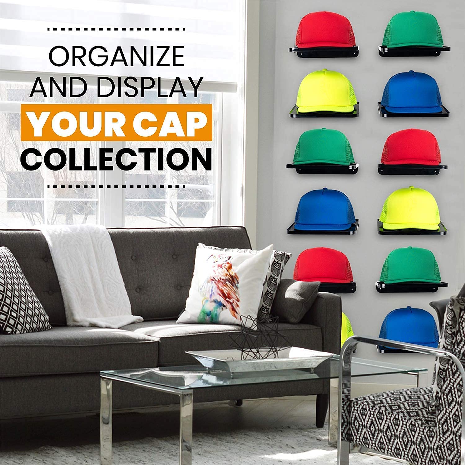 Boxy Concepts Hat Rack For Wall - Pack Of 4 Premium Hat Organizer For Baseball Caps - Hat Storage, Hat Holder, & Hanger Your Bal