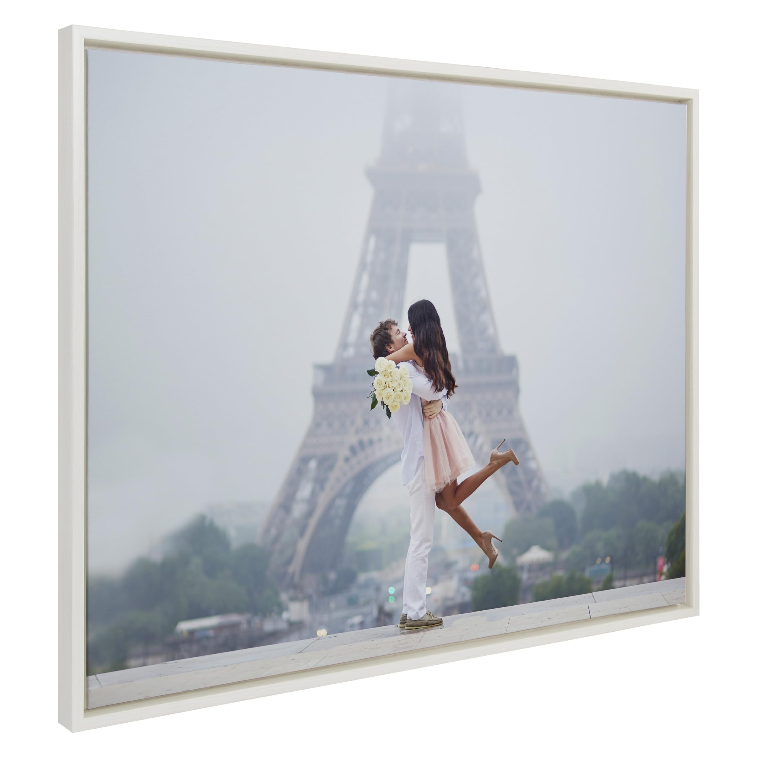 Kate And Laurel Sylvie Custom Printed Framed Canvas Wall Art, 41.5X31.5 White, Personal Canvas Print With Your Photos For Bedroo