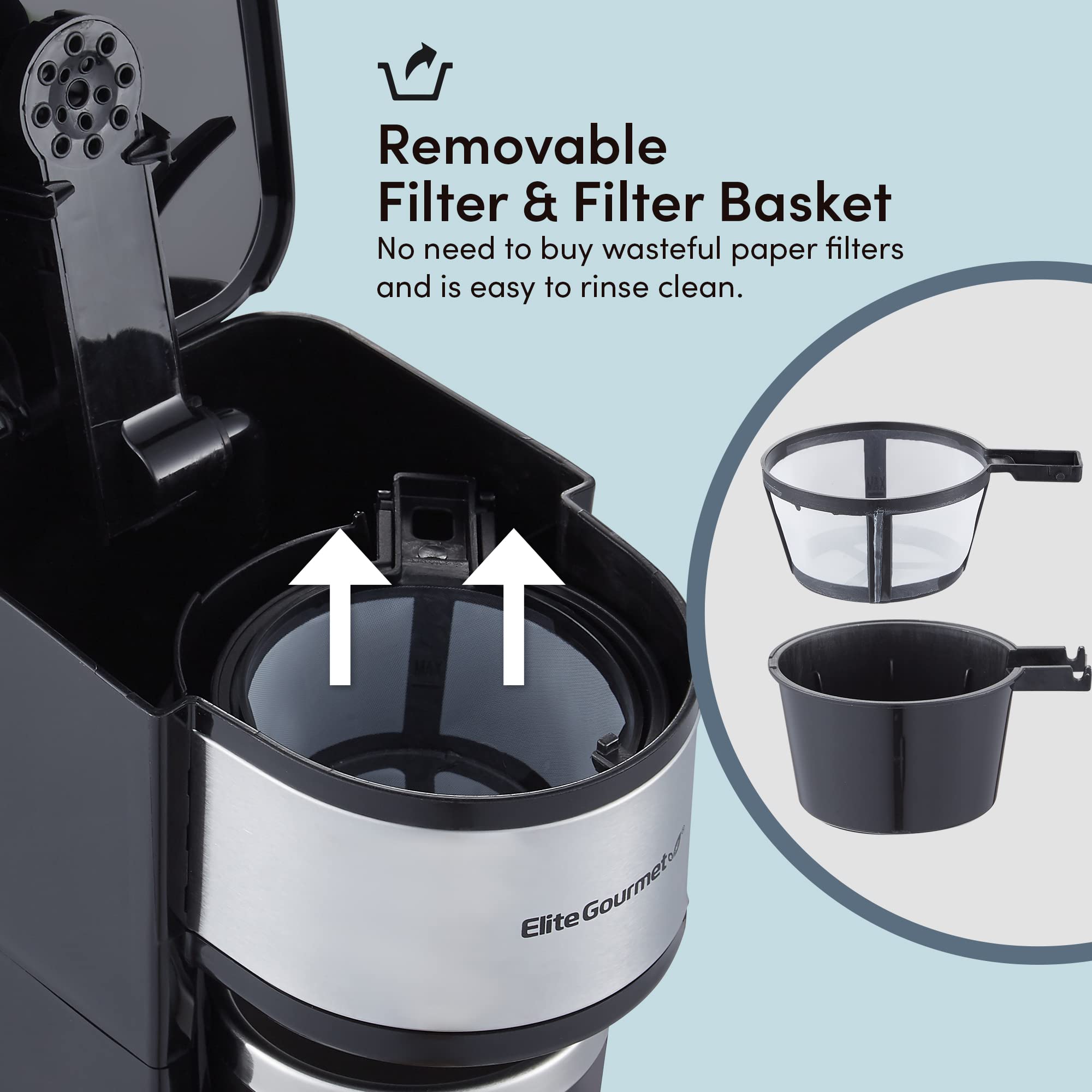 Elite Gourmet Ehc112 Personal Single-Serve Compact Coffee Maker Brewer Includes 14Oz. Thermal Travel Mug With Stainless Steel In