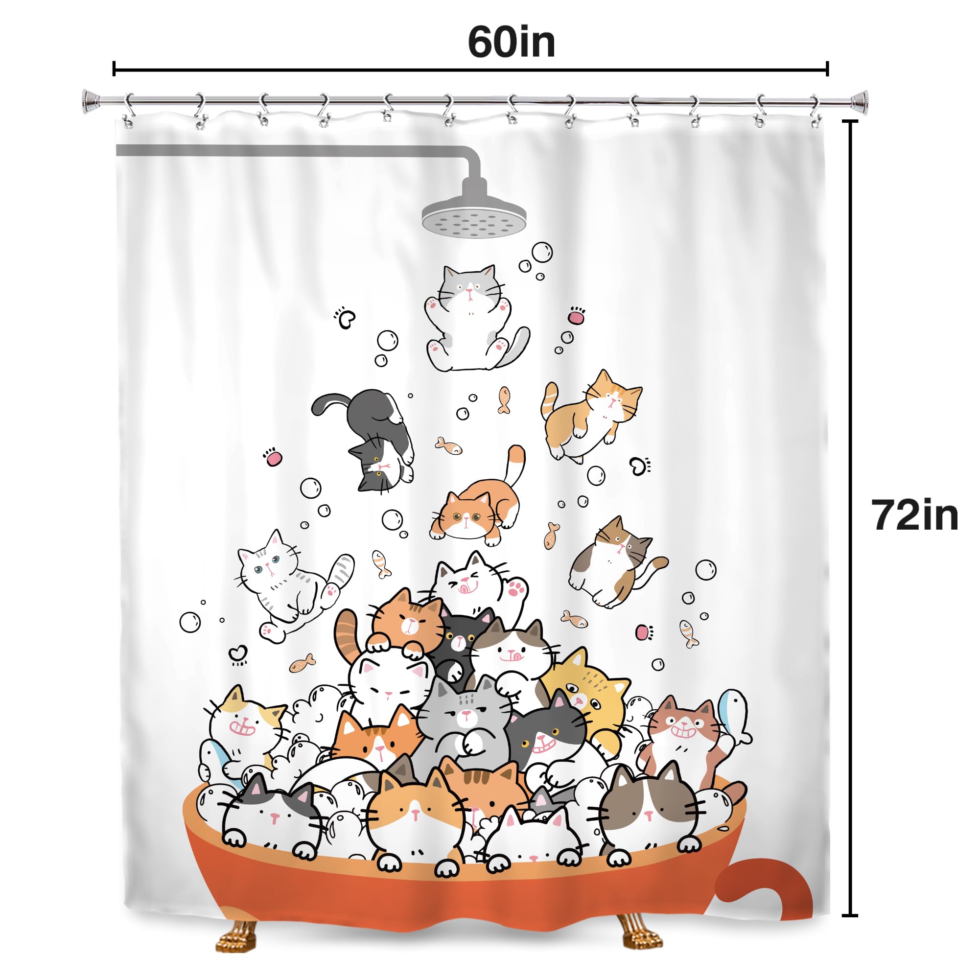 Svbright Cute Cats Shower Curtain 60Wx72L Inch Kids Cartoon Animal Funny Raining Hilarious Lovely Pets Playing Water Kawaii Girl