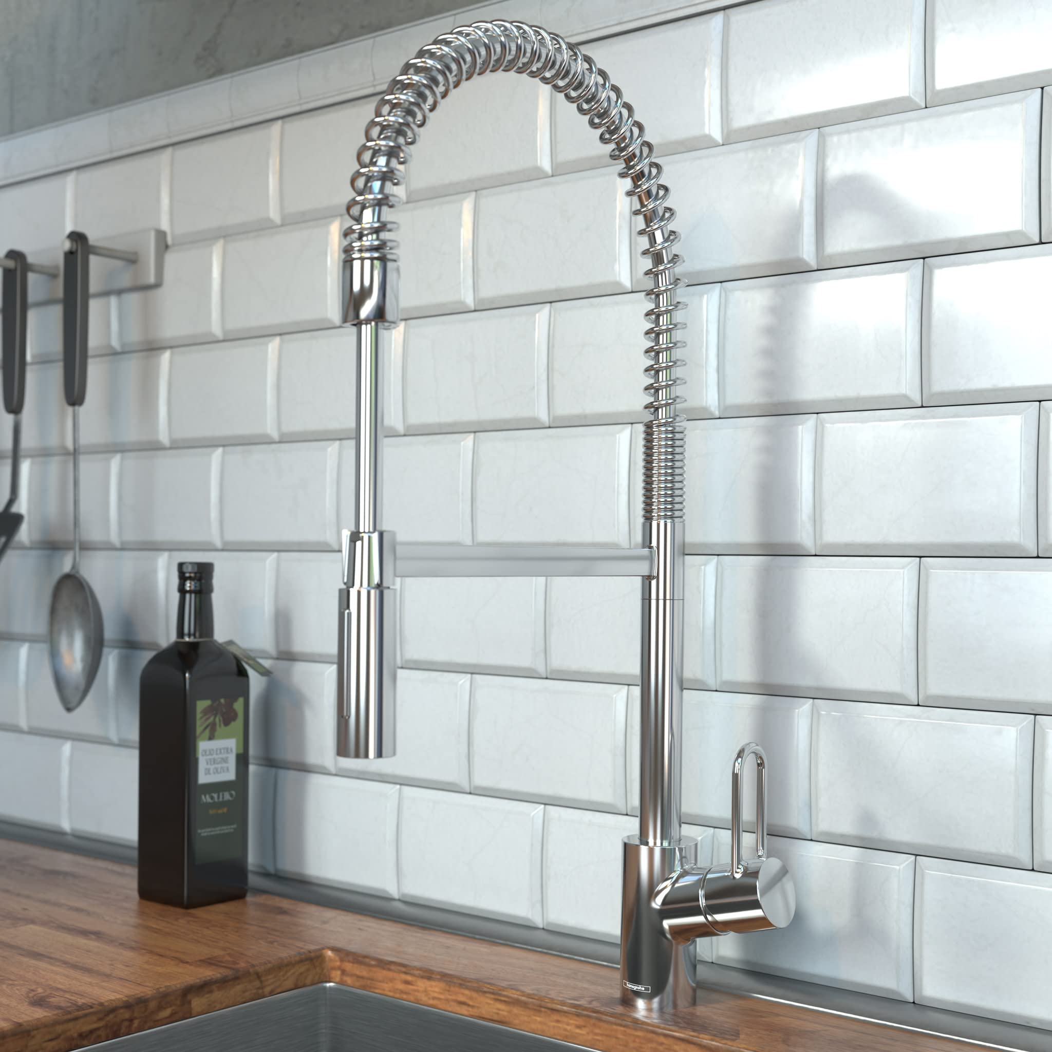 Hansgrohe Talis Loop Chrome Commercial Kitchen Faucet, Kitchen Faucets With Pull Down Sprayer, Faucet For Kitchen Sink, Chrome 0