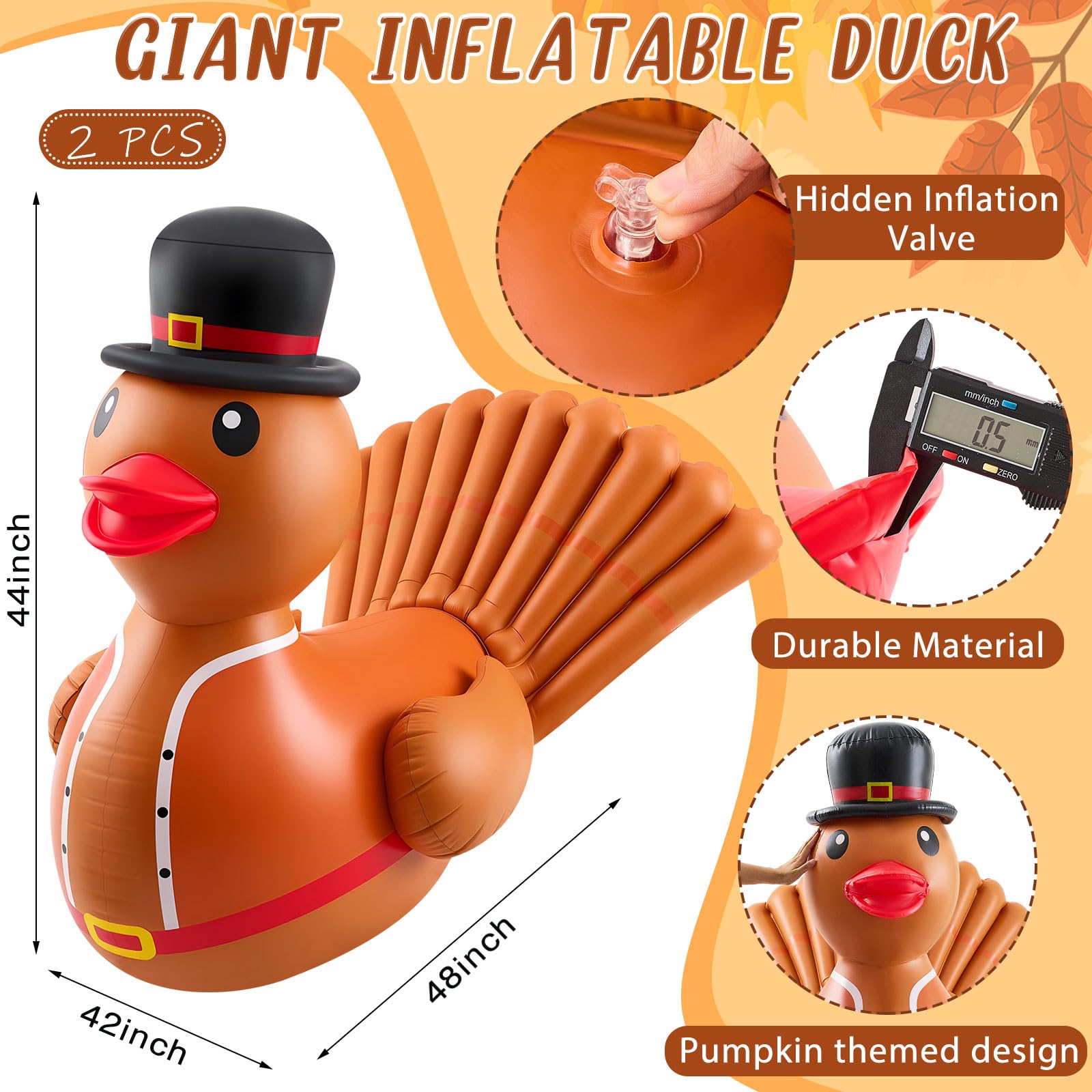 Hungdao 2 Pcs 4 Feet PVC Thanksgiving Inflatables Turkey Duck, Giant Thanksgiving Duck with Turkey Tail, Huge Blow up Rubber Dec