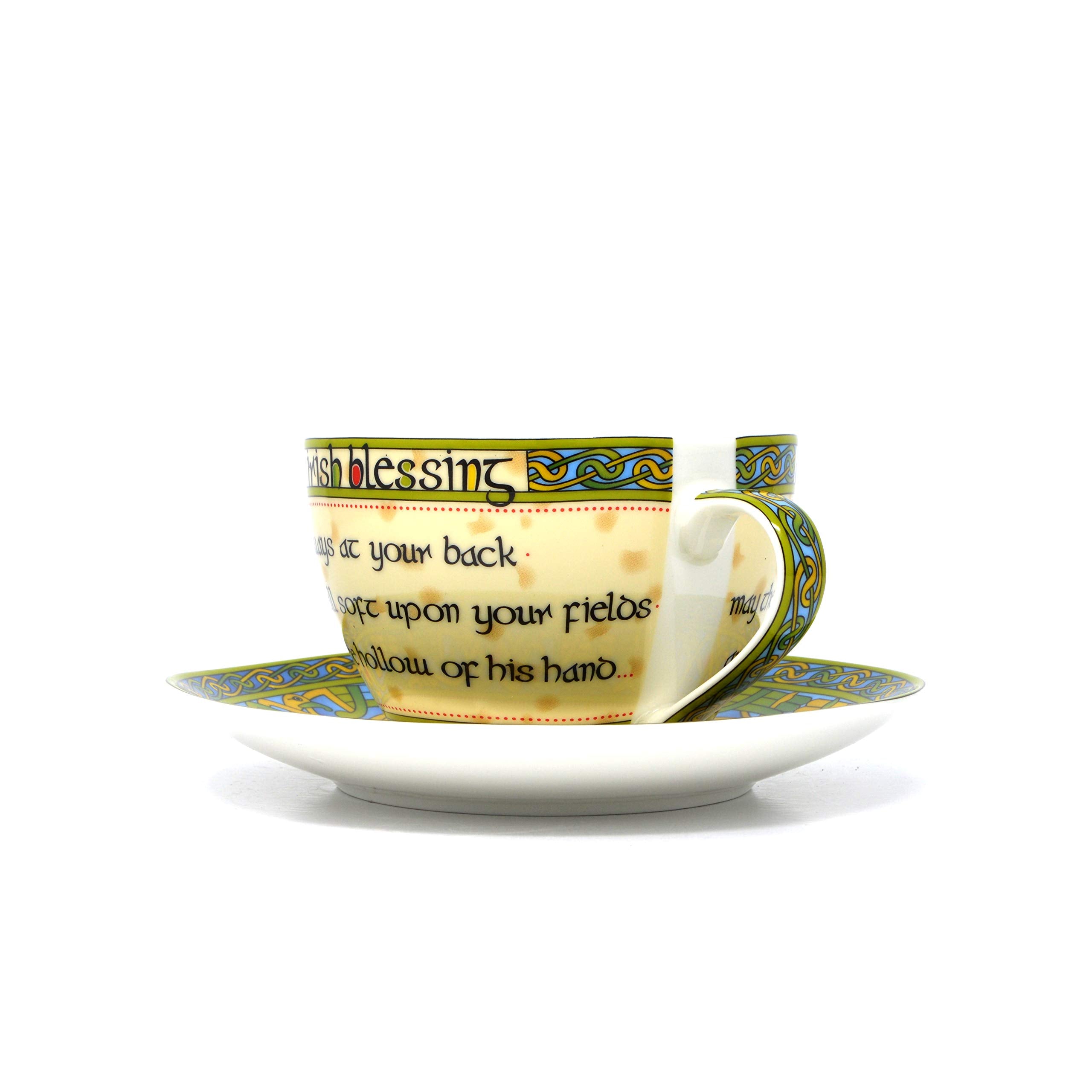 Royal Tara Traditional Irish Blessing Bone China Cup & Saucer - Irish Weave - 10.5 Fl Oz