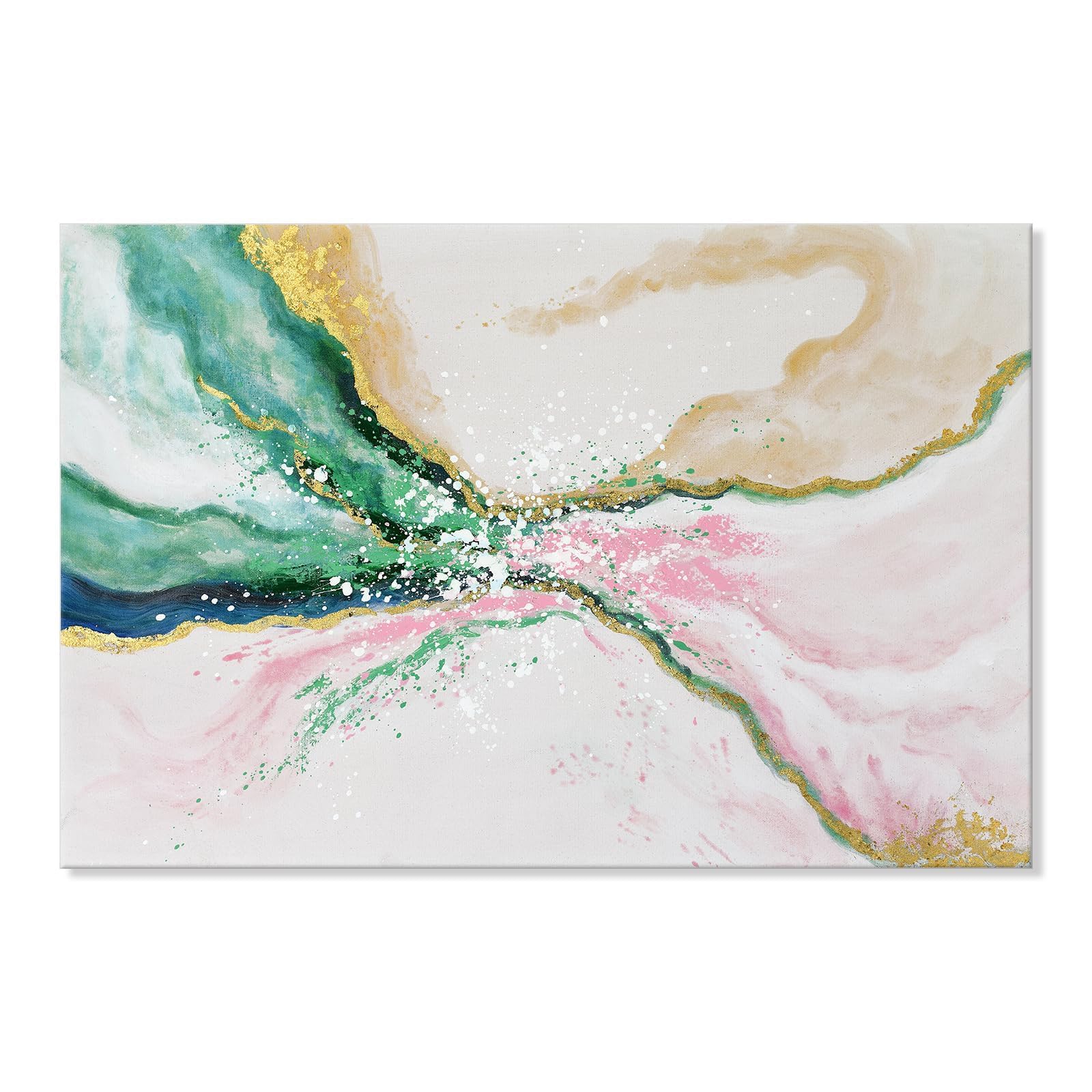 7Fisionart Green Abstract Wall Art For Living Room Modern Pink And Gold Emerald Green Marble Artwork Painting Canvas Bedroom Off
